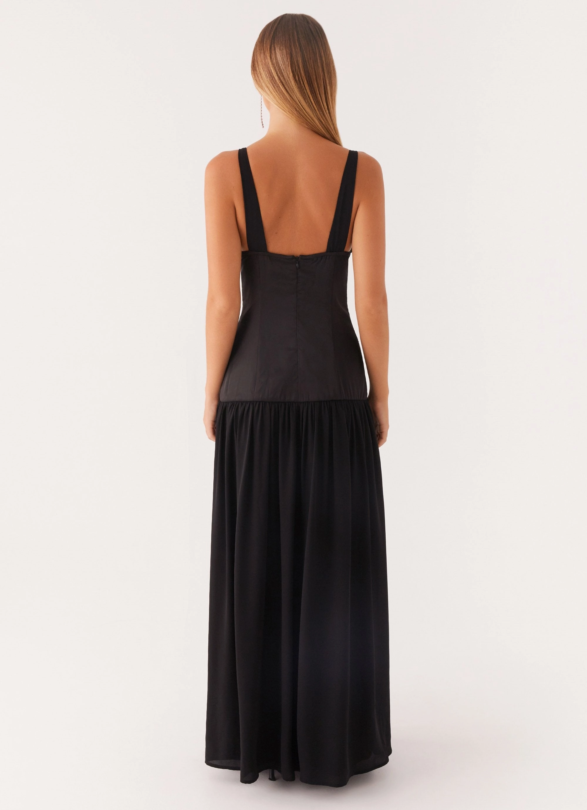 Dafina Satin Maxi Dress - Black Relaxed Finish Travel Vibe