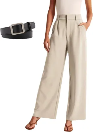 Daisy Grace Wide Leg Trousers, Daisy Grace Trousers Igh Elastic Black Wide-Leg Tailored Business Casual Pants