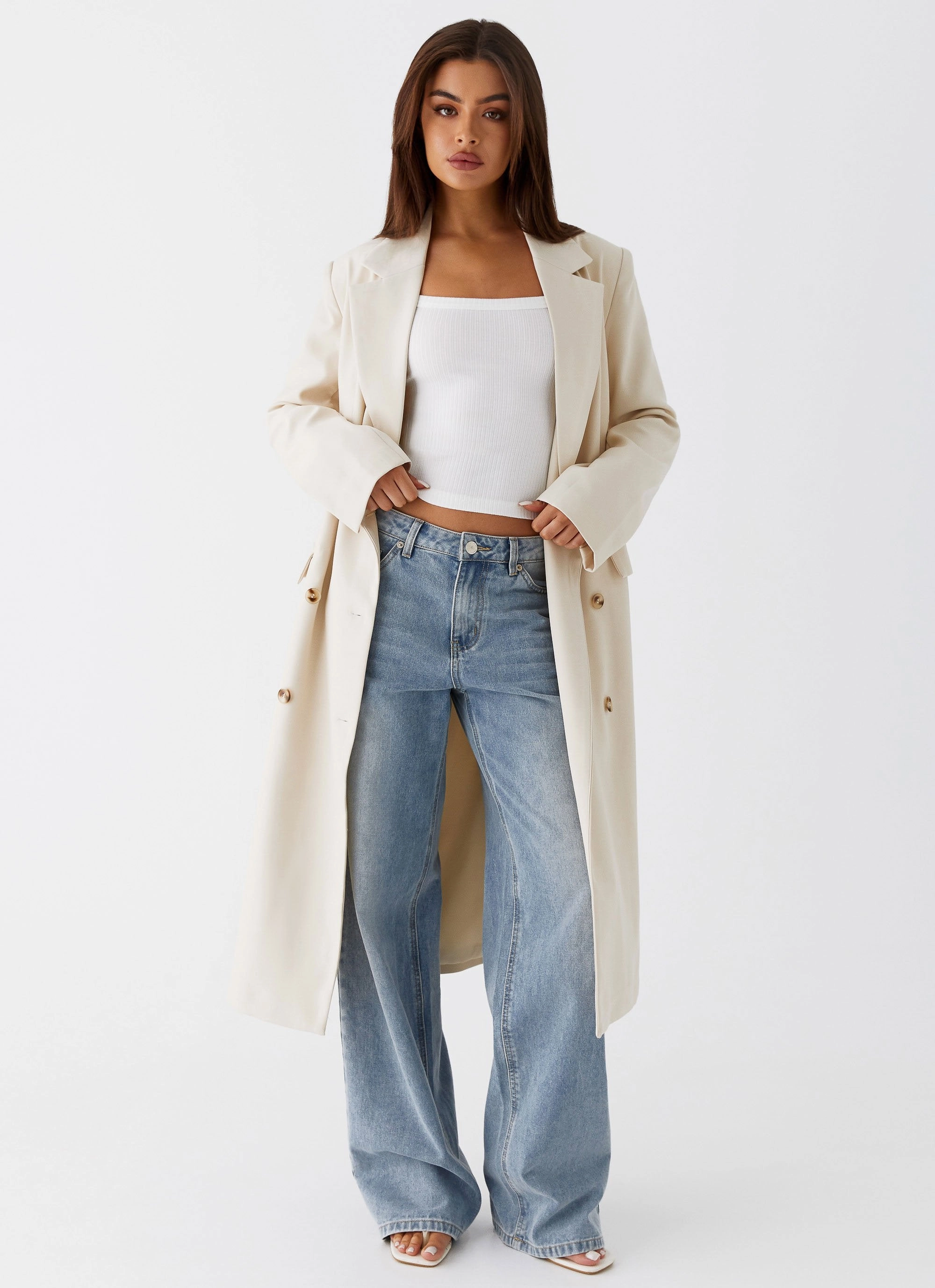 Dalia Double Breasted Blazer Coat - Beige All Weather Performance