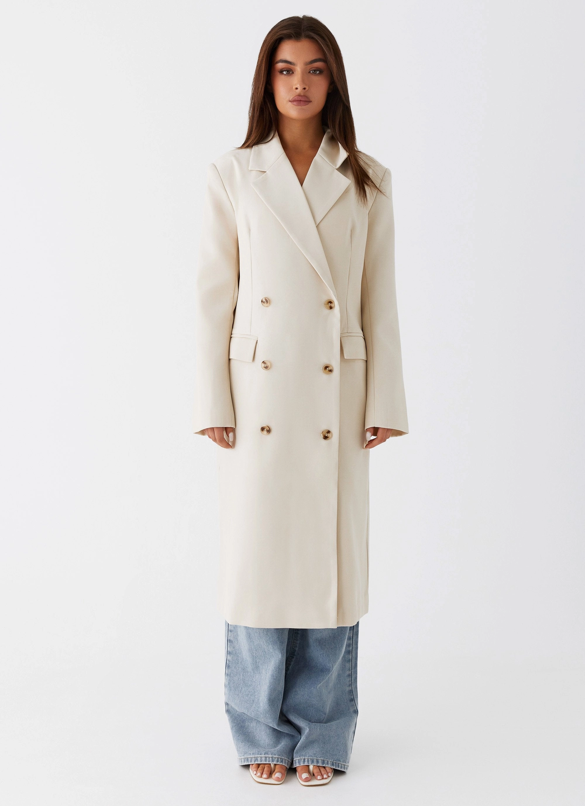 Dalia Double Breasted Blazer Coat - Beige Cool Season Microfiber Shell