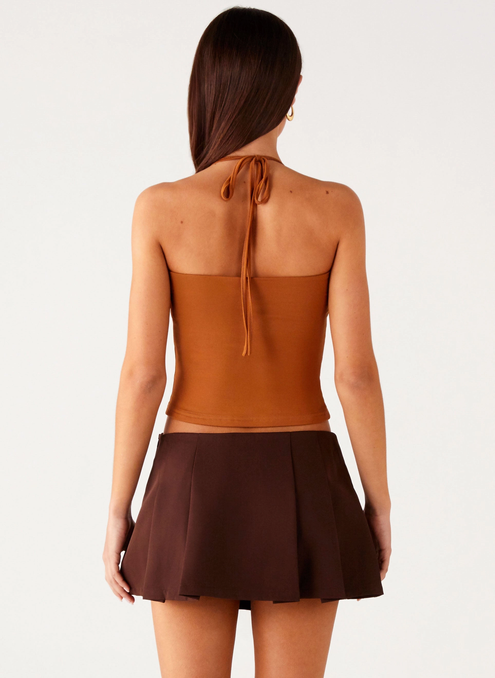 Flex Fit Design Fashionable Cut Dalia Dusk Pleated Mini Skirt - Chocolate