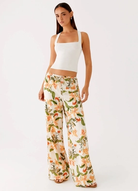 Dalida Linen Pants - Floral Print Flattering Shape Everyday Flex