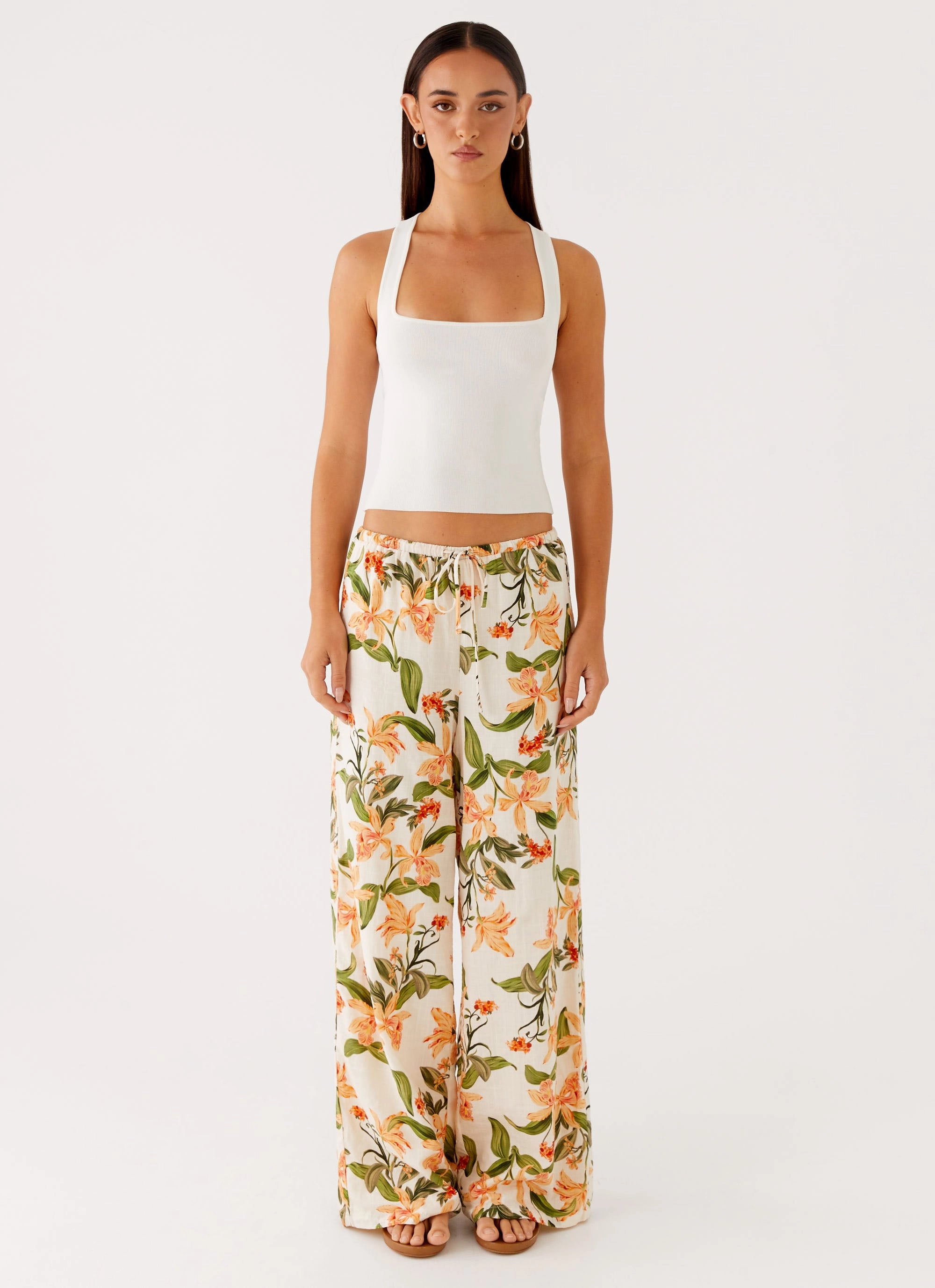 Dalida Linen Pants - Floral Print Performance Wear