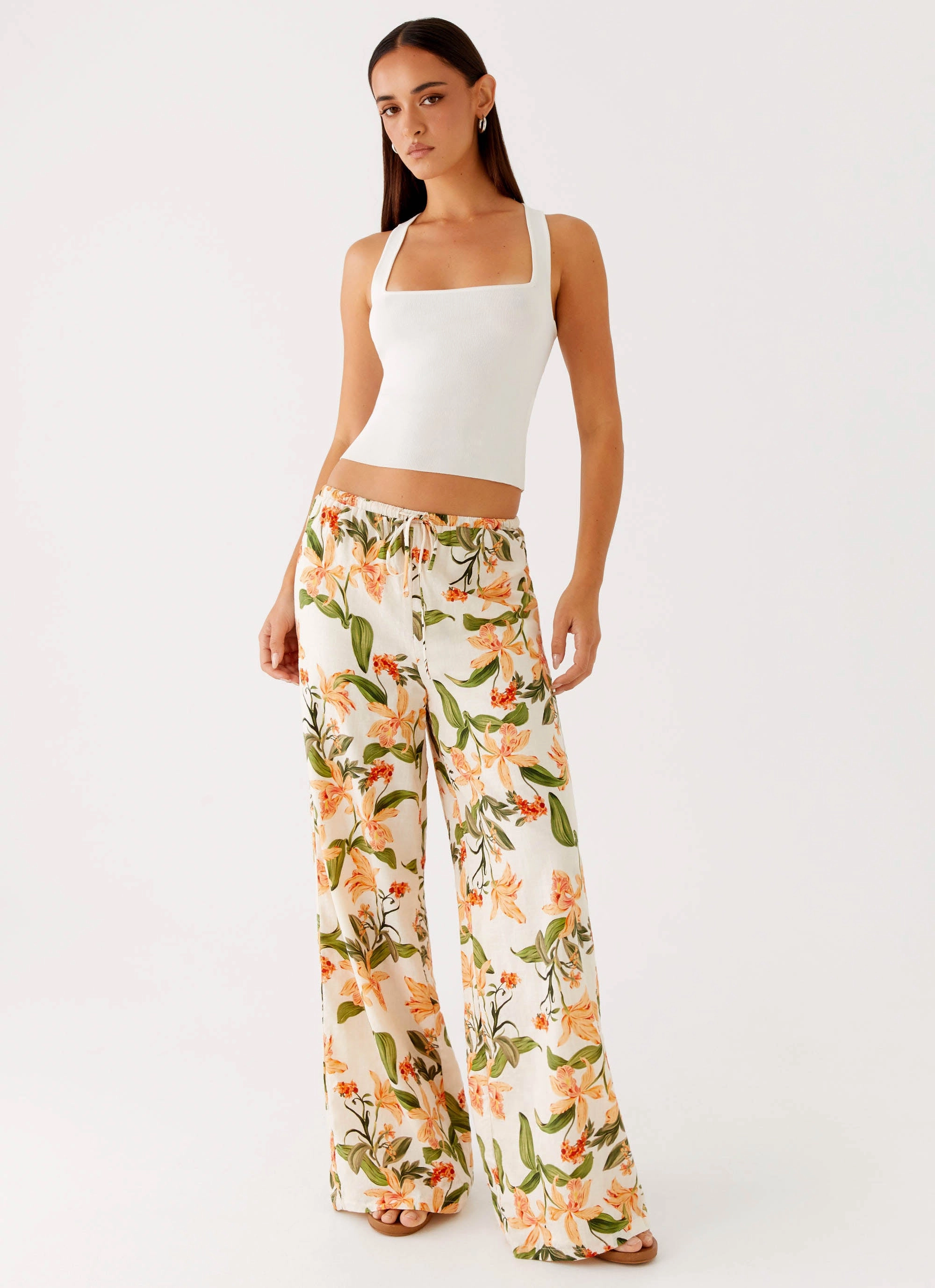 Dalida Linen Pants - Floral Print Flattering Shape Everyday Flex