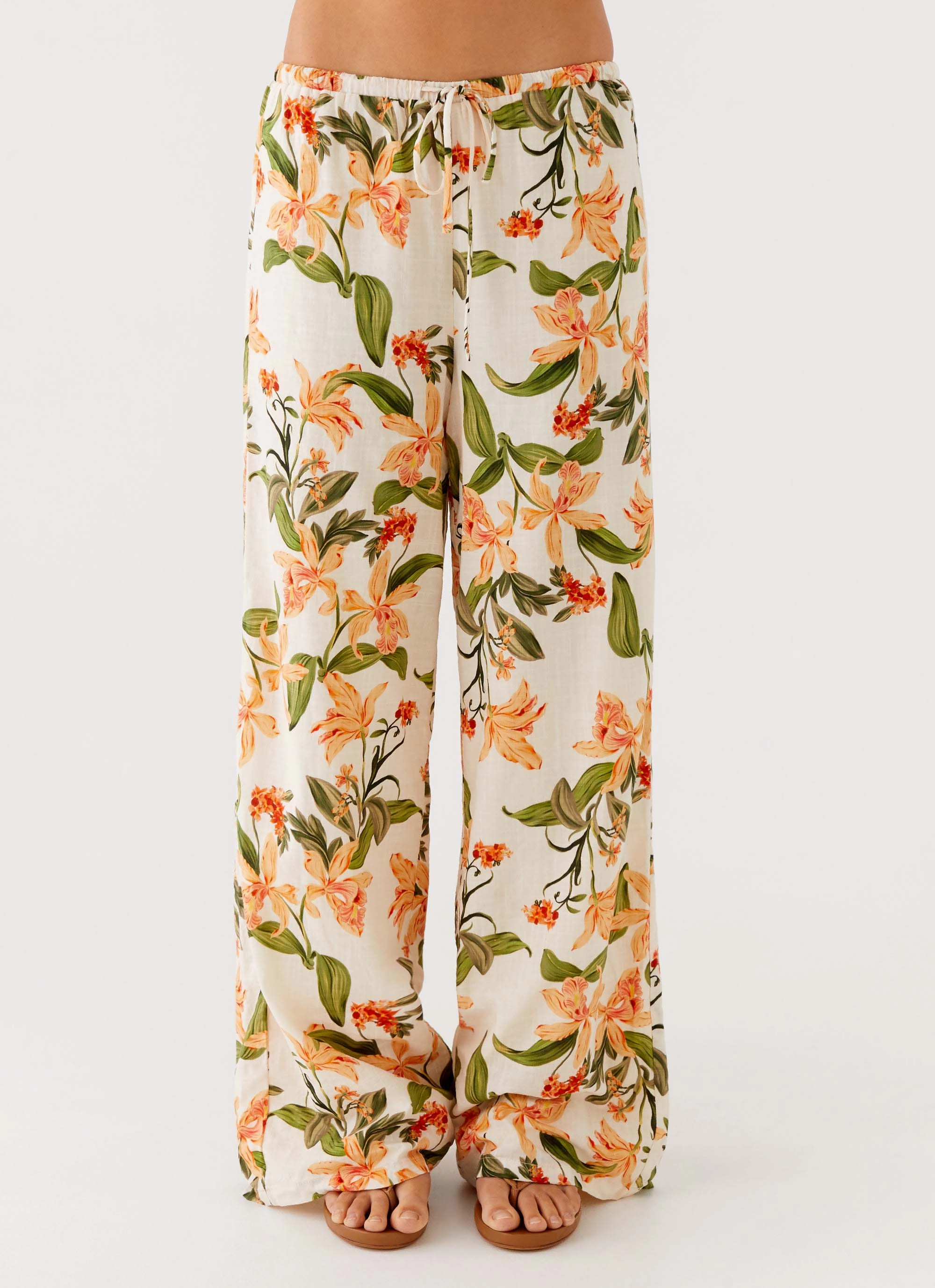 Quick Release Buckle Dalida Linen Pants - Floral Print