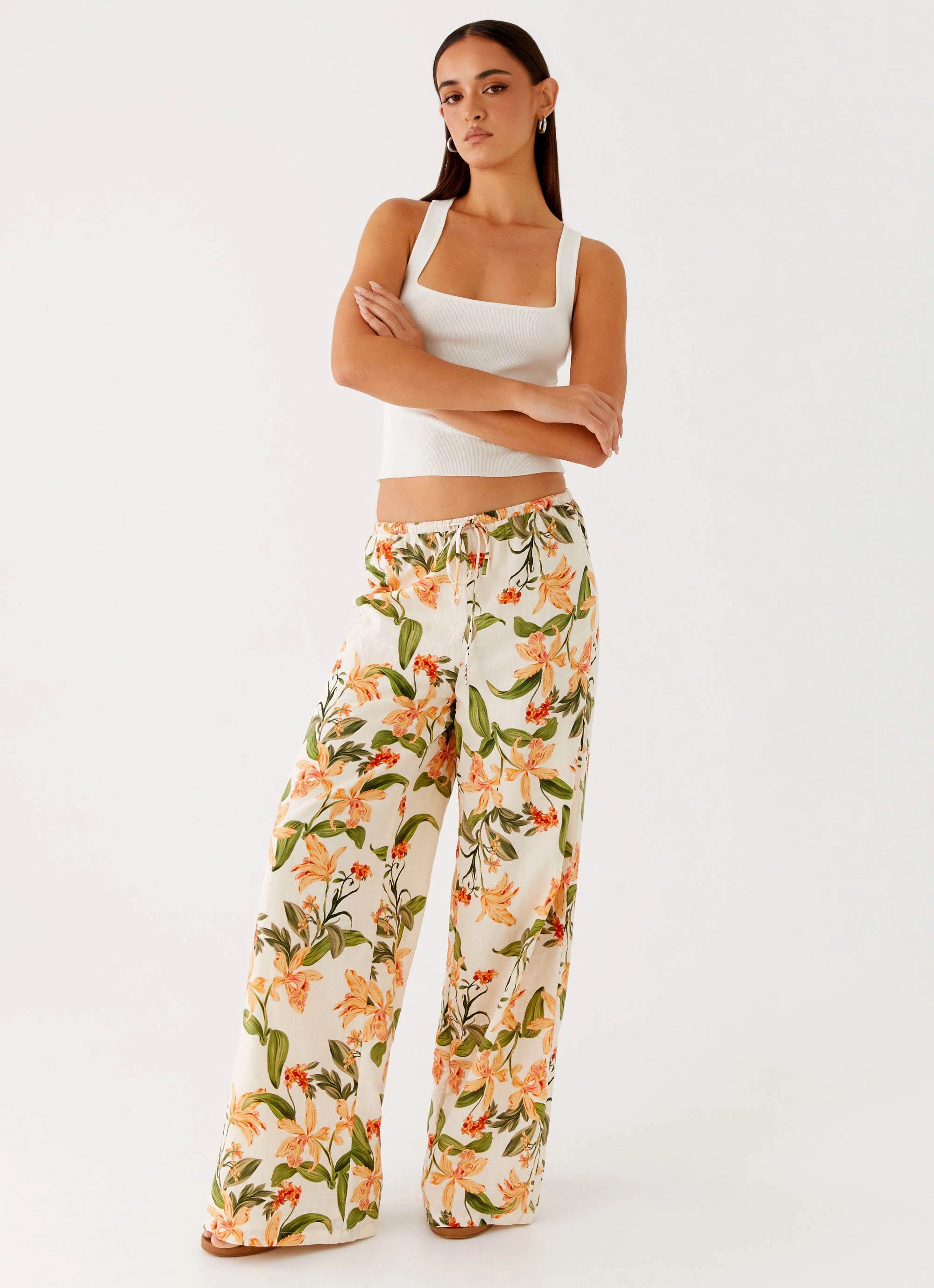 Dalida Linen Pants - Floral Print Breathable Style