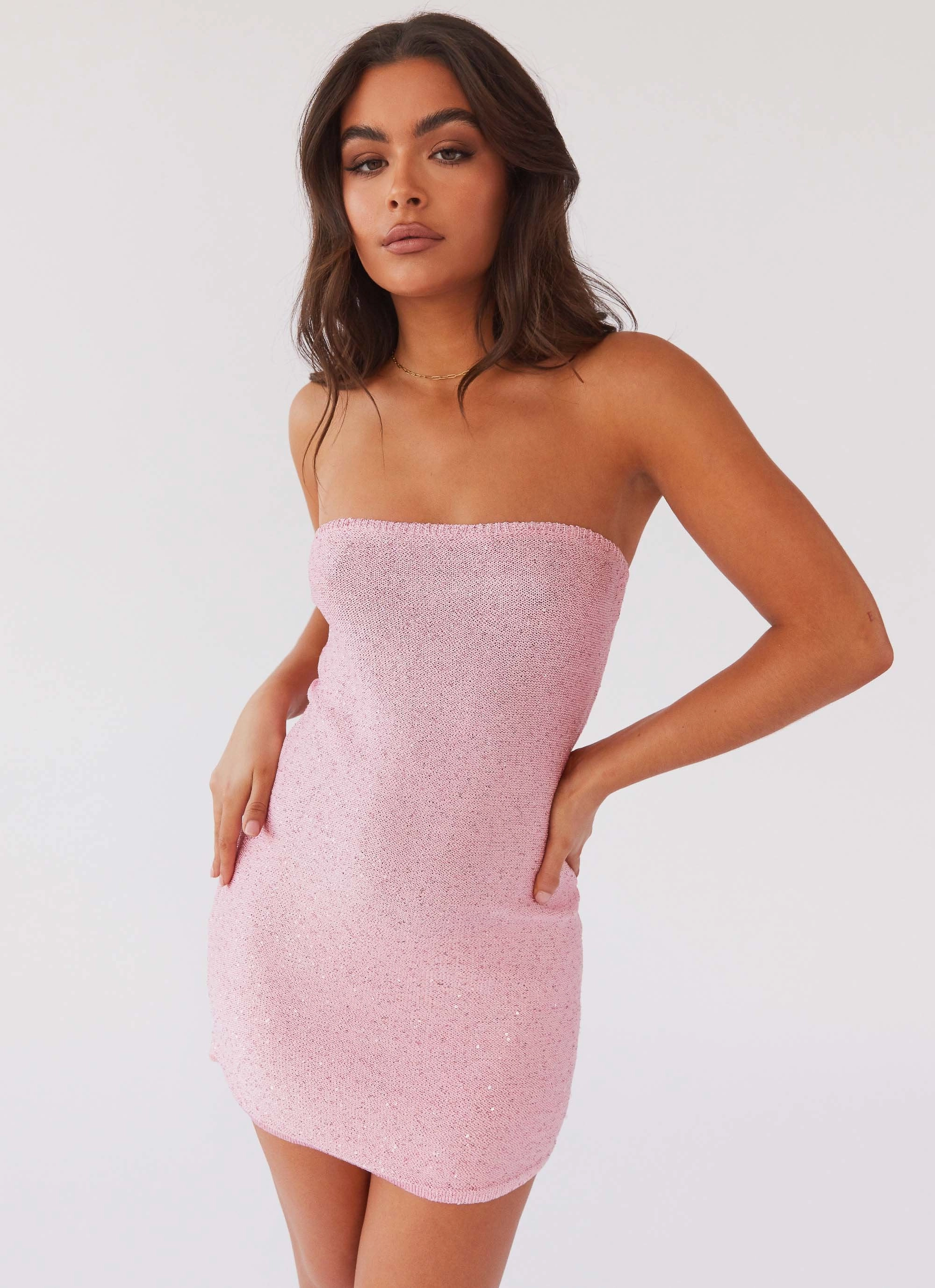 Dance The Night Tube Knit Mini Dress - Pink Dusk Light Motion