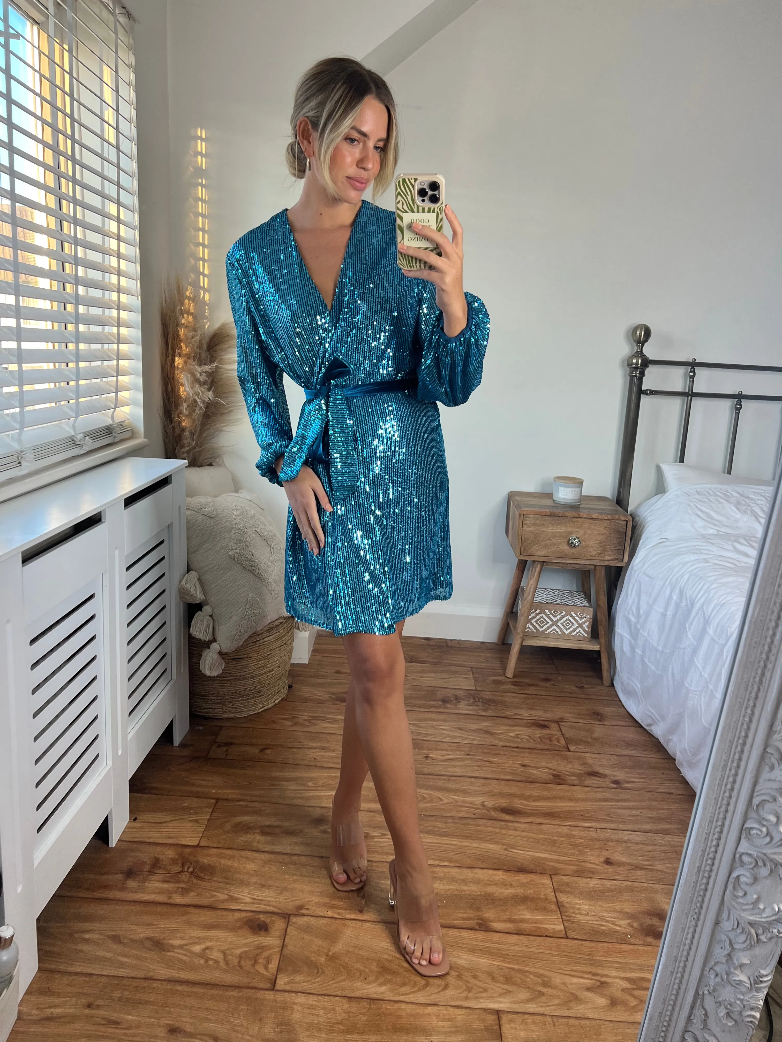 Wave Soft Dani Sequin Wrap Dress / Peacock Blue