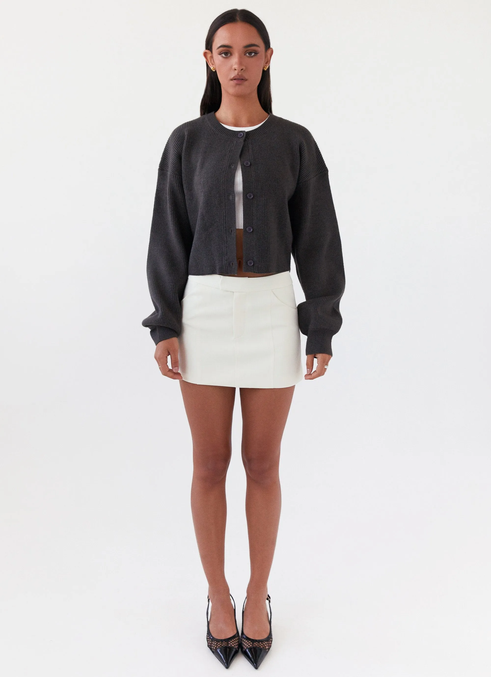 Daphne Knit Cardigan - Charcoal FlexibleNeckline