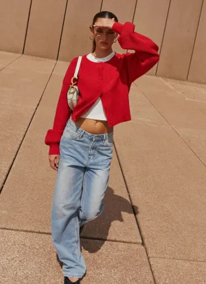 Tapered Cut Daphne Knit Cardigan - Cherry