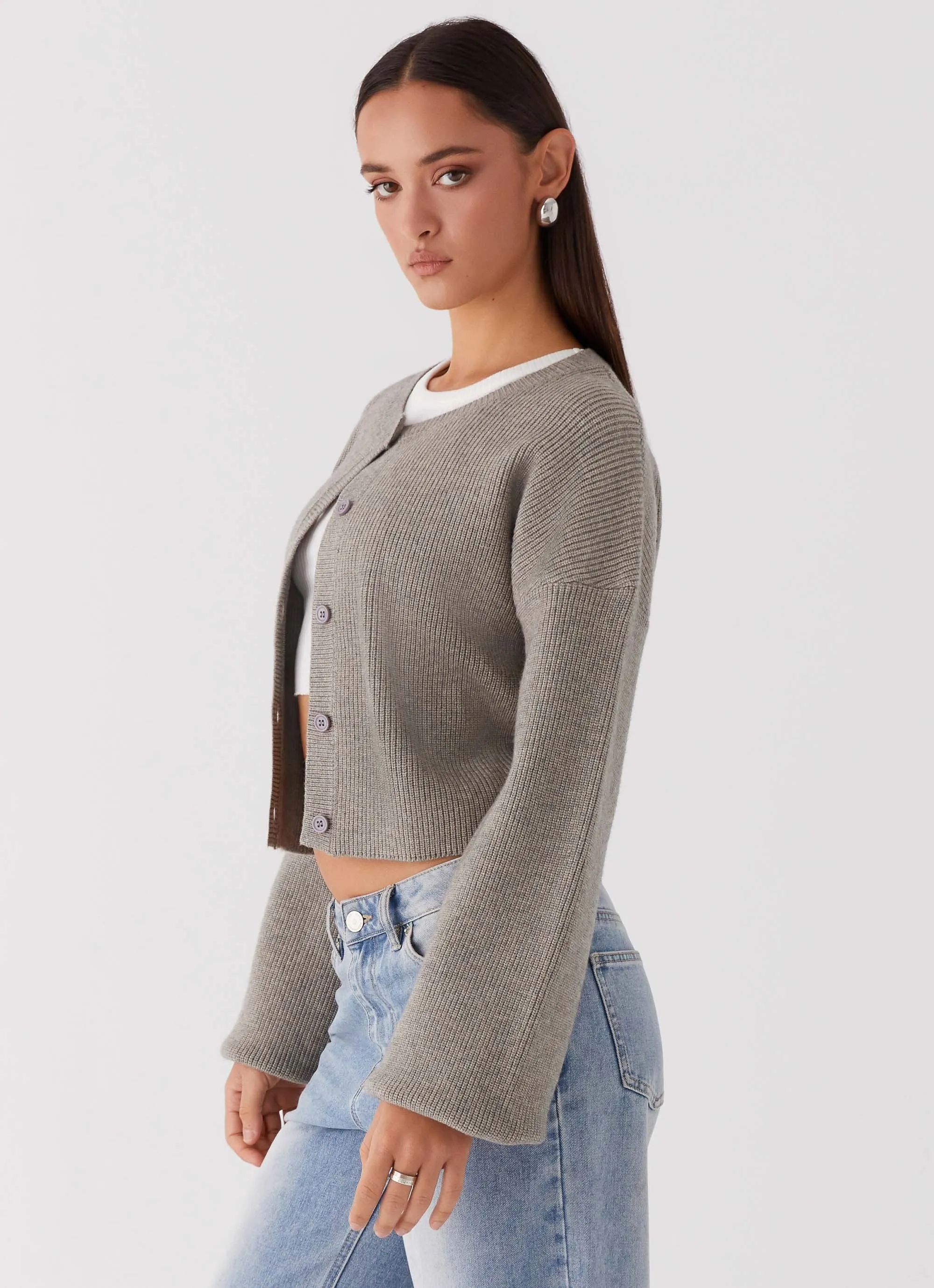LowMaintenance LightweightWeave Daphne Knit Cardigan - Light Grey