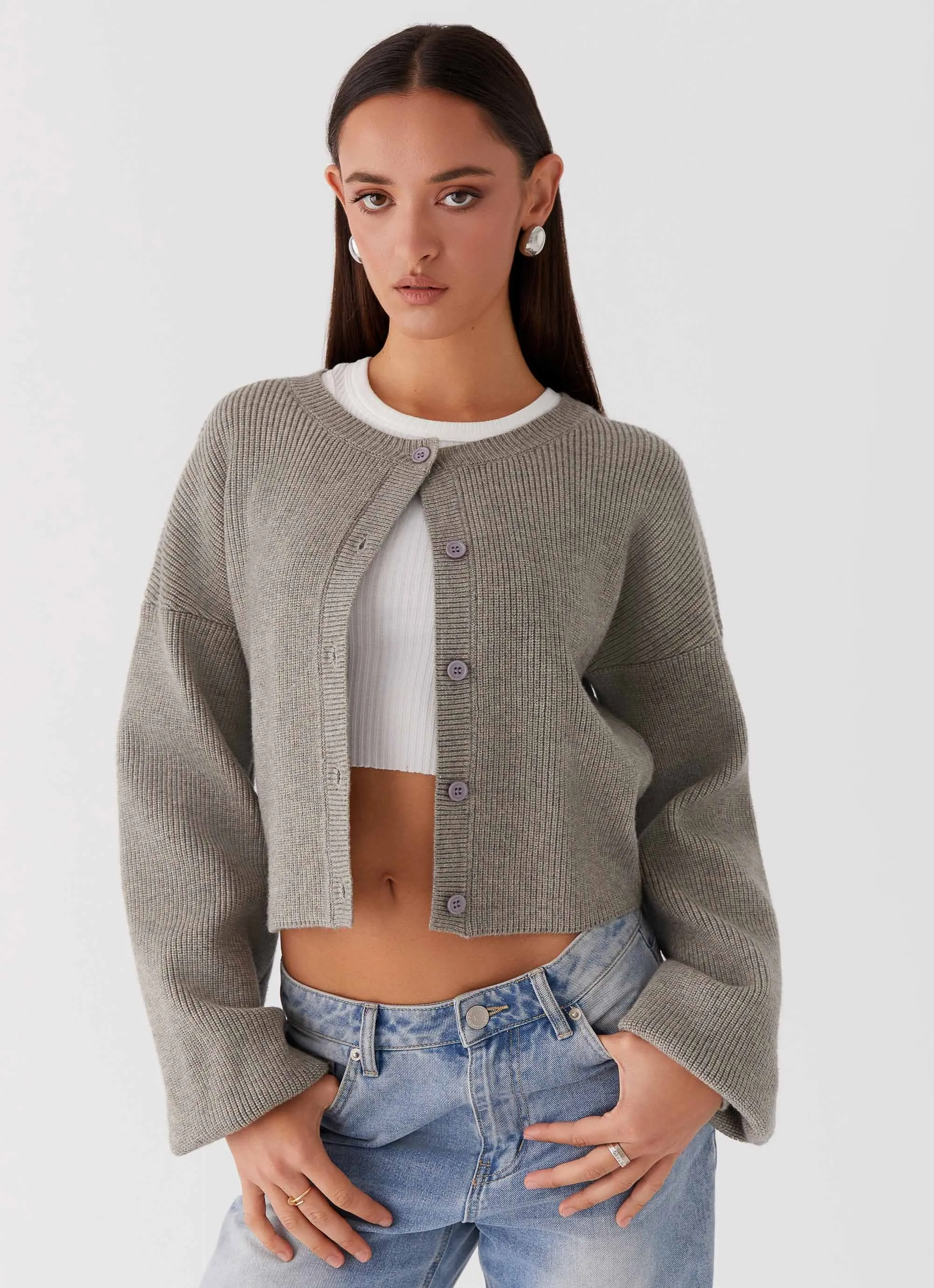 Non Restrictive Cut Daphne Knit Cardigan - Light Grey
