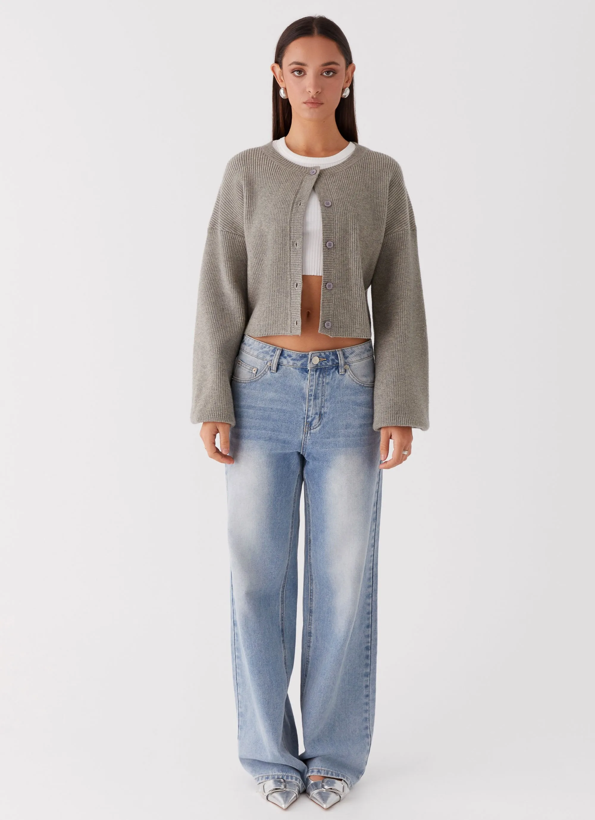 Daphne Knit Cardigan - Light Grey Hidden Zipper Closure