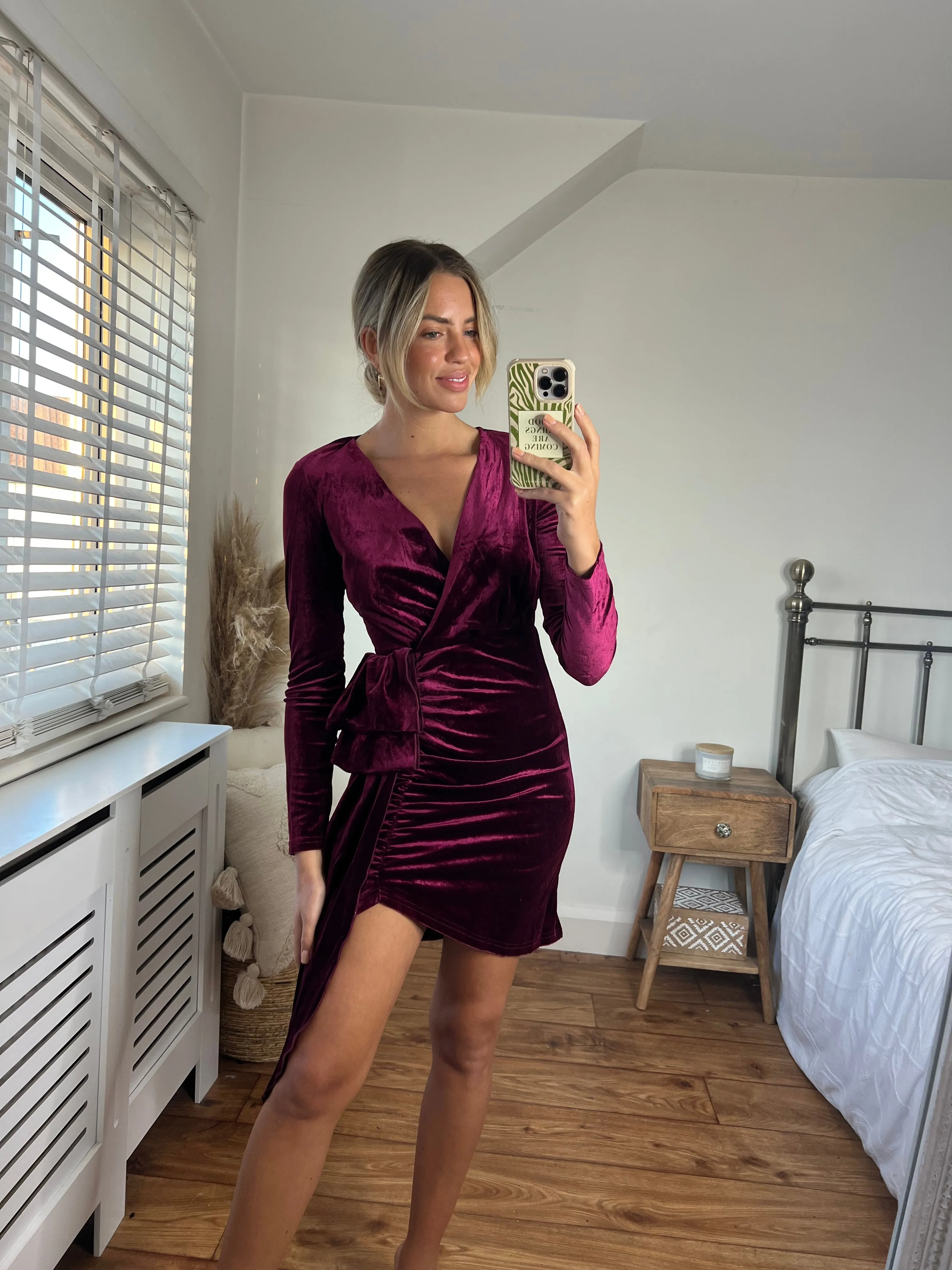 Fair-Trade Darcy Velvet Mini Dress / Wine