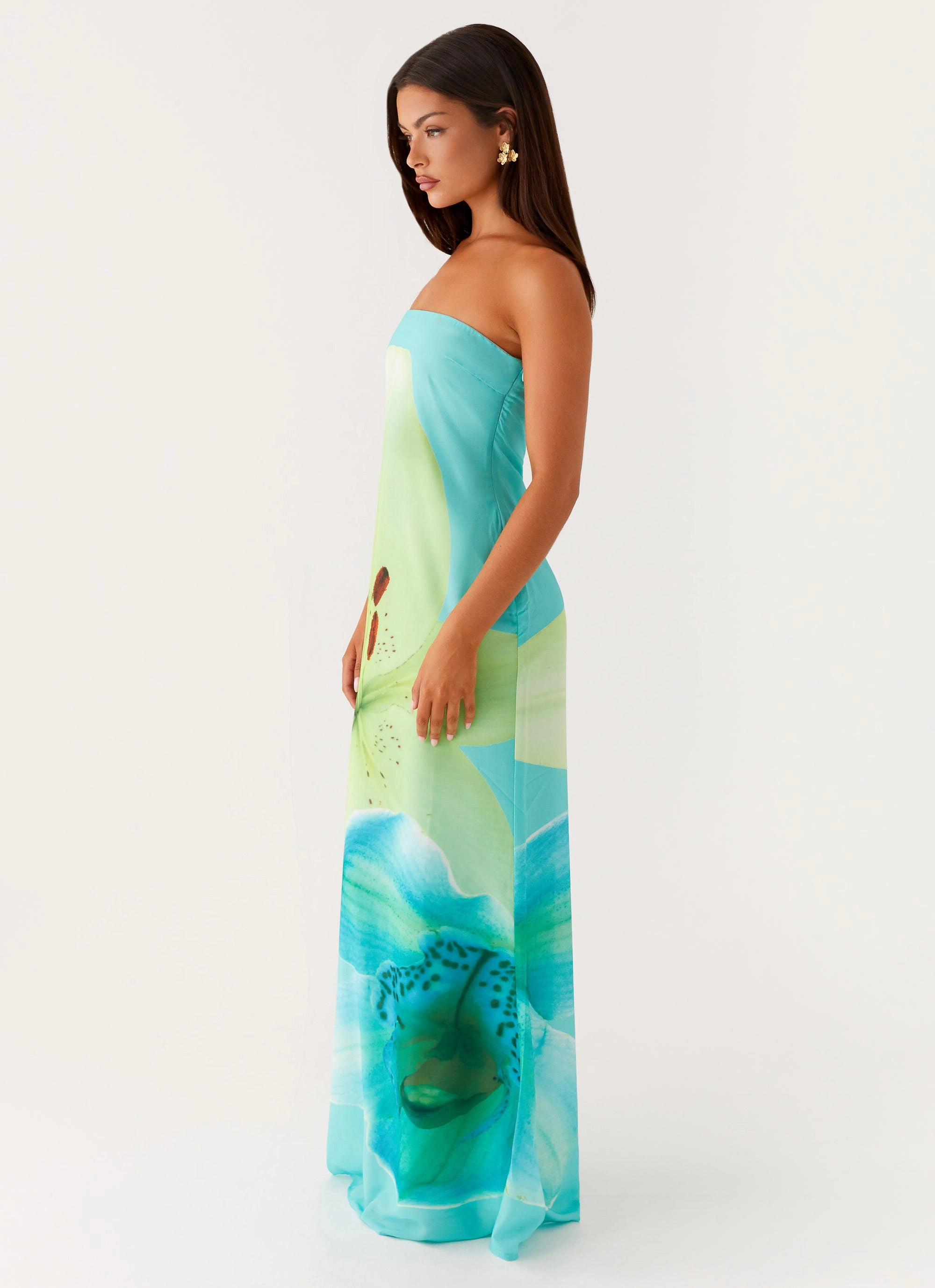 Wide Hemline Darcy Maxi Dress - Turquoise Floral