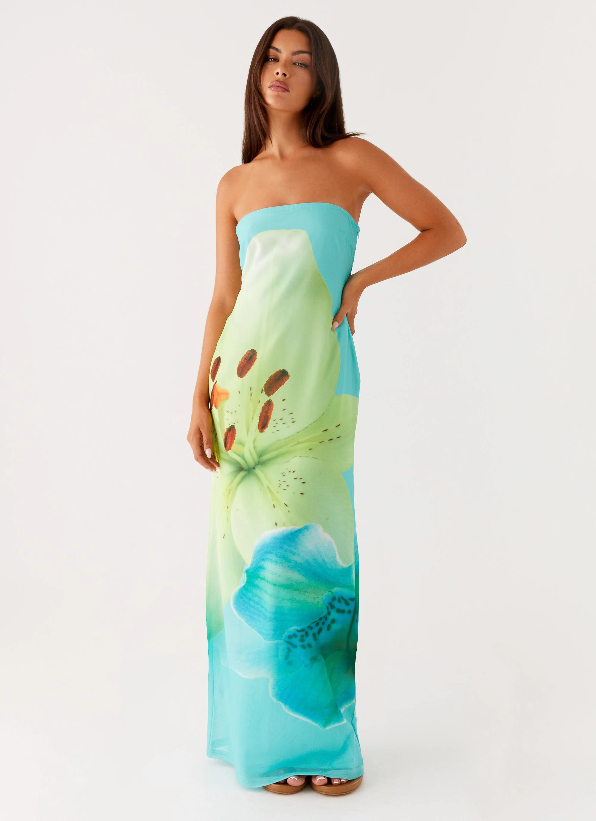 Relaxed Design Bow Soft Darcy Maxi Dress - Turquoise Floral
