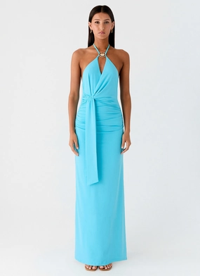 Dare Me Halter Maxi Dress - Aqua Blue Comfortable Waist