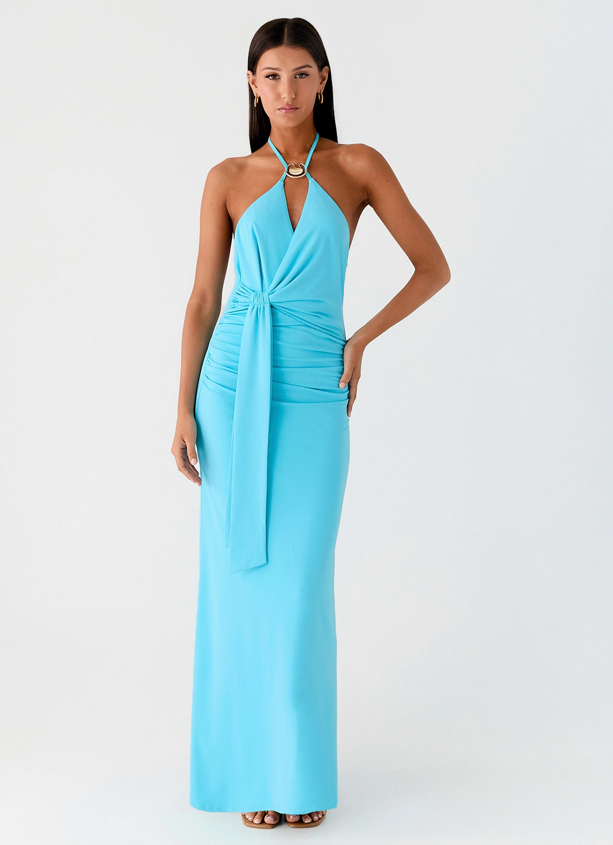 Dare Me Halter Maxi Dress - Aqua Blue Stylish Cut Premium Fabric