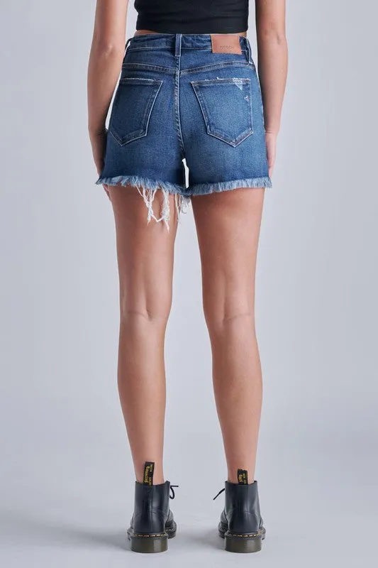 Dark Wash Stretch Frayed Hidden Shorts