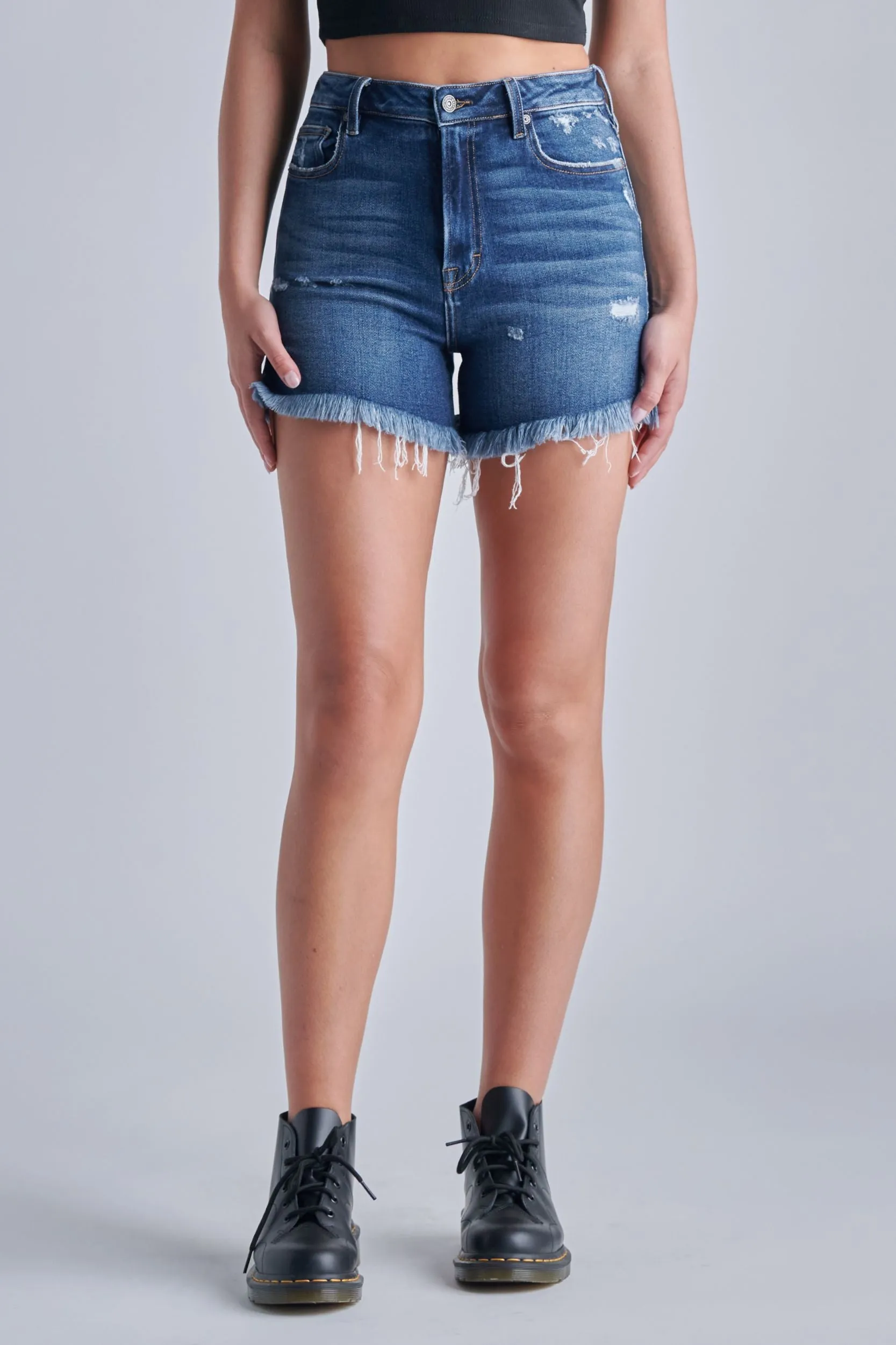 Dark Wash Stretch Frayed Hidden Shorts