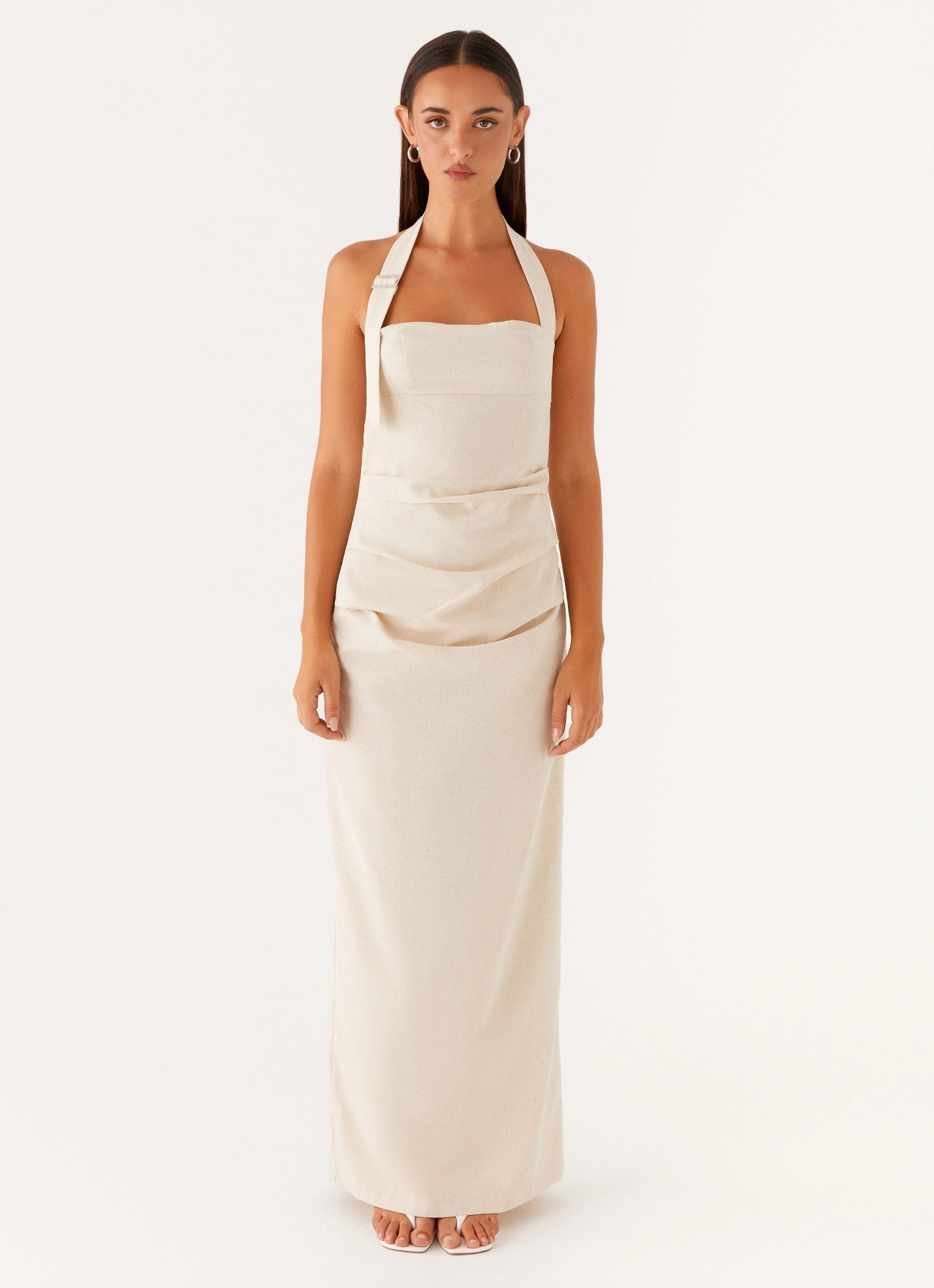 Smart and Polished Tiered-Skirt Rumour Has It Maxi Dress - Oatmeal