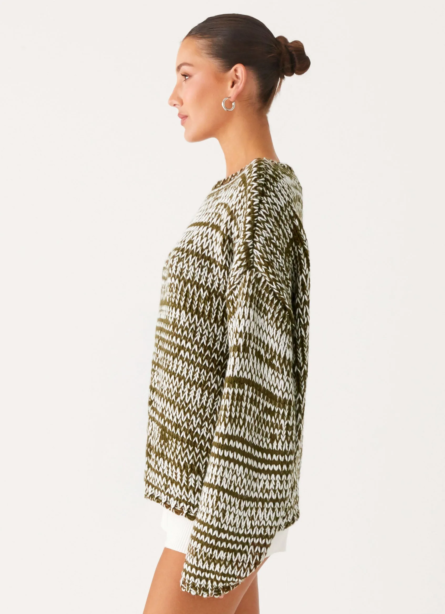 Darla Oversized Knit Jumper - Khaki Breathable back panel