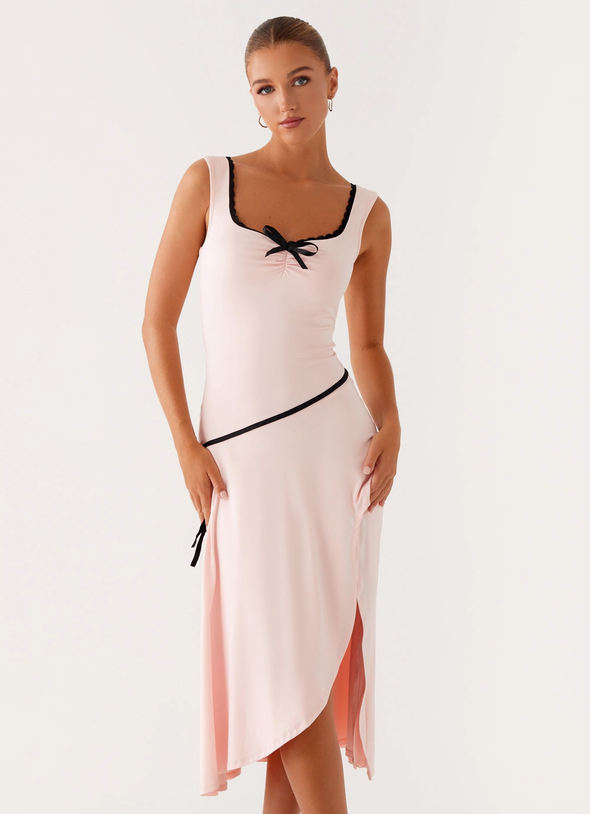Empire Waist Glossy Detail Darlene Midi Dress - Pink