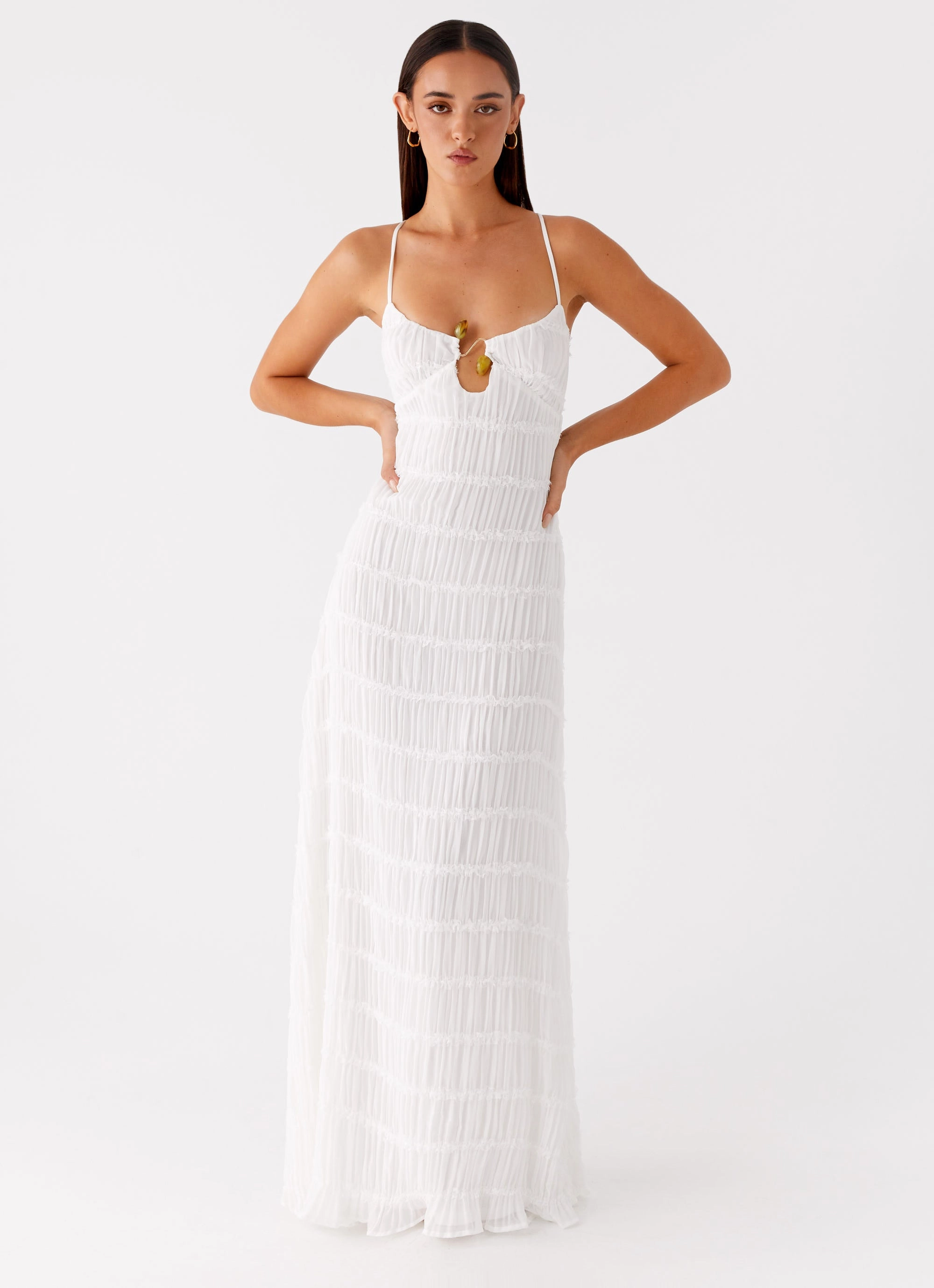 Darwin Maxi Dress - White Fluid Shape Cool Elegance