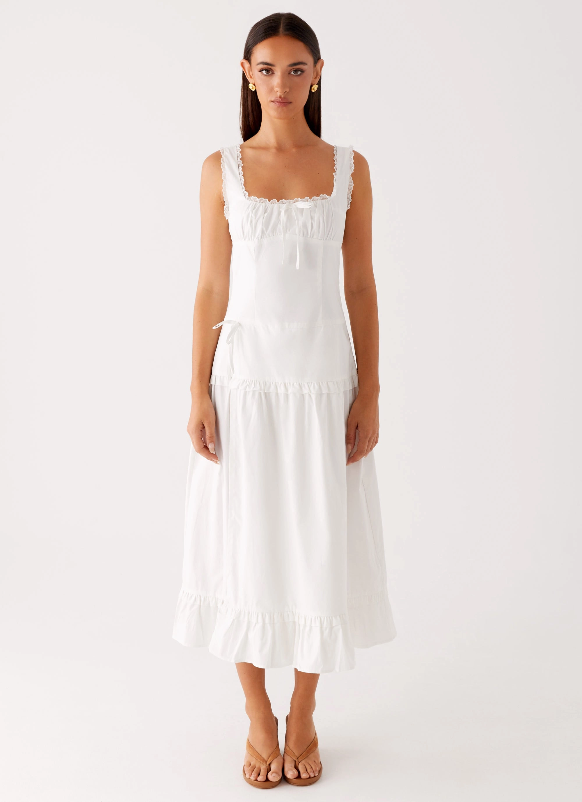 Smooth Surface Hidden Pocket Quinn Midi Dress - White