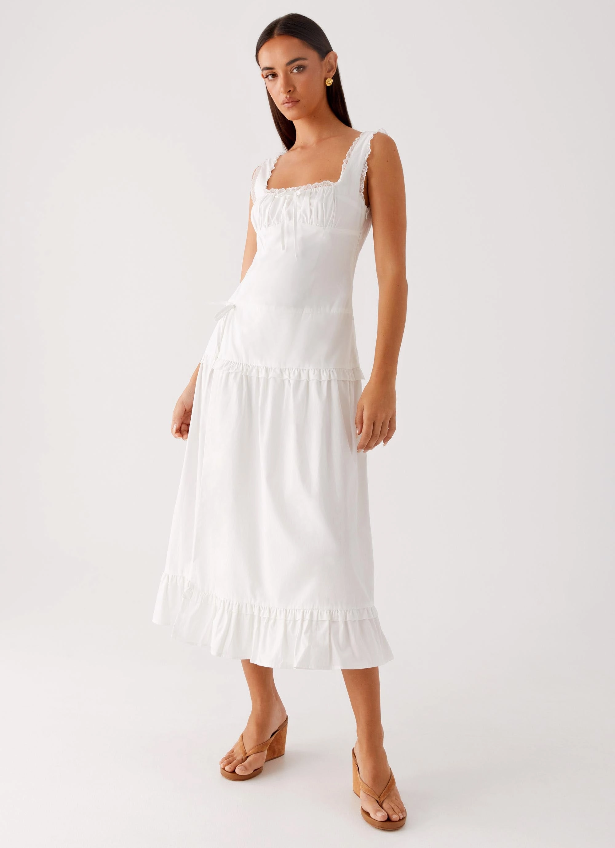 Quinn Midi Dress - White Modern Lines City Casual