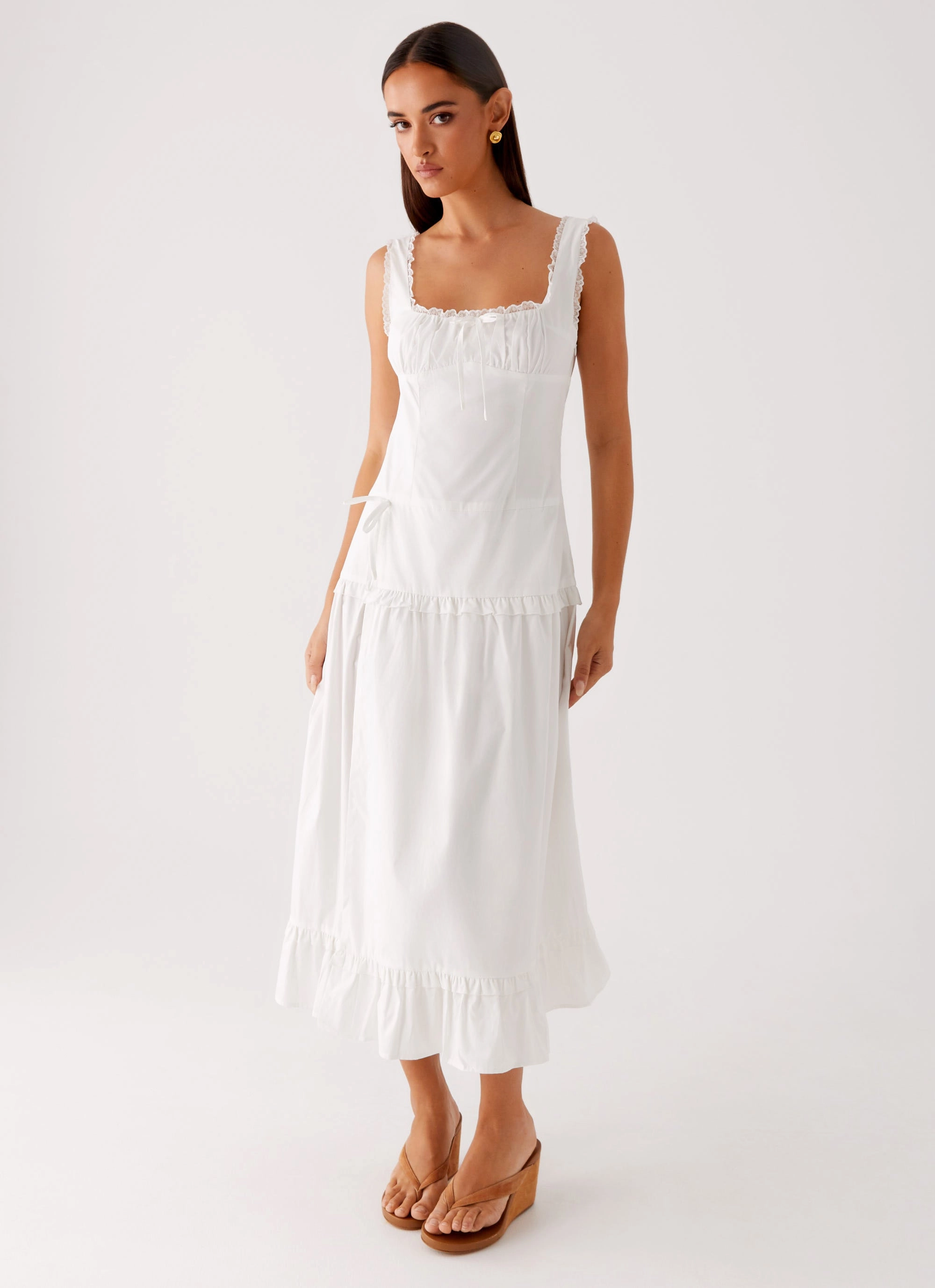 Quinn Midi Dress - White Fall Inspired Button-Cuff
