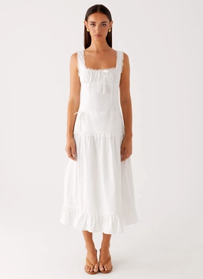 Smooth Surface Hidden Pocket Quinn Midi Dress - White