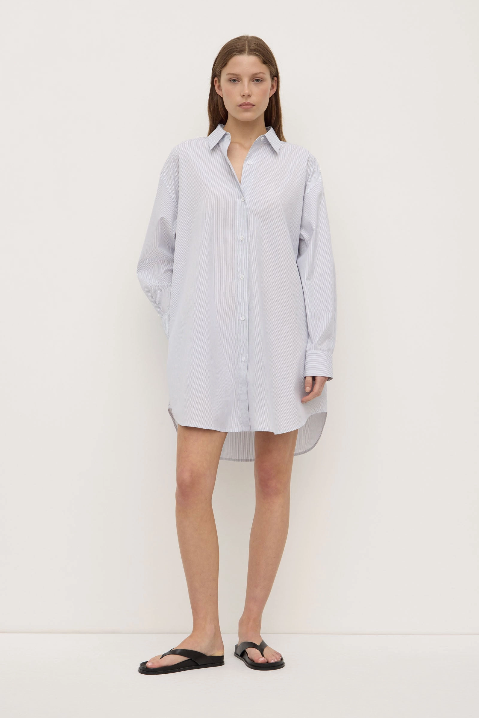 Cora Stripe Shirt Dress Luxe Comfort Empire-Waist