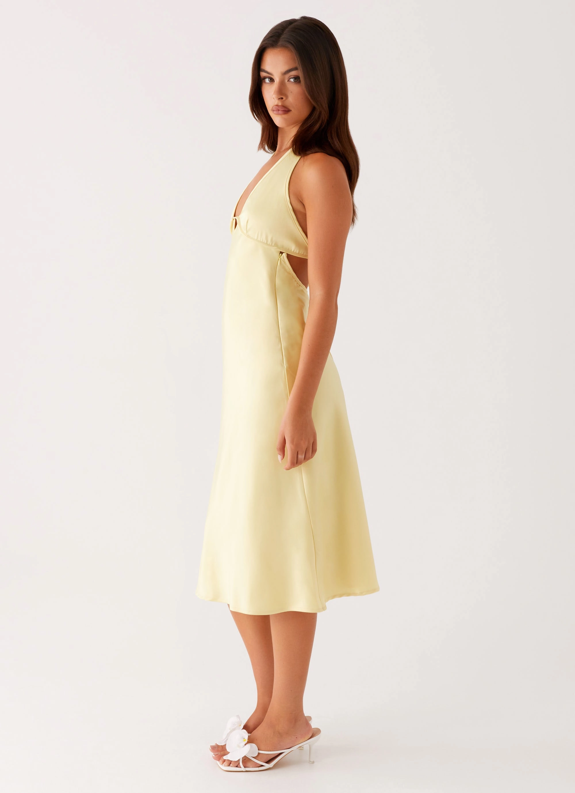 Davies Midi Dress - Yellow Minimalist Waistband Pure Elegance