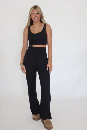 Dawn Smocked Rib Pant - Black Sand Effortless Layer