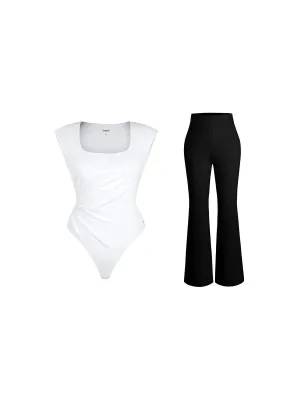 Day To Night Set Tummy Control Bodysuit Built-in Shapewear Pants Trendy Look Chic Cardigan