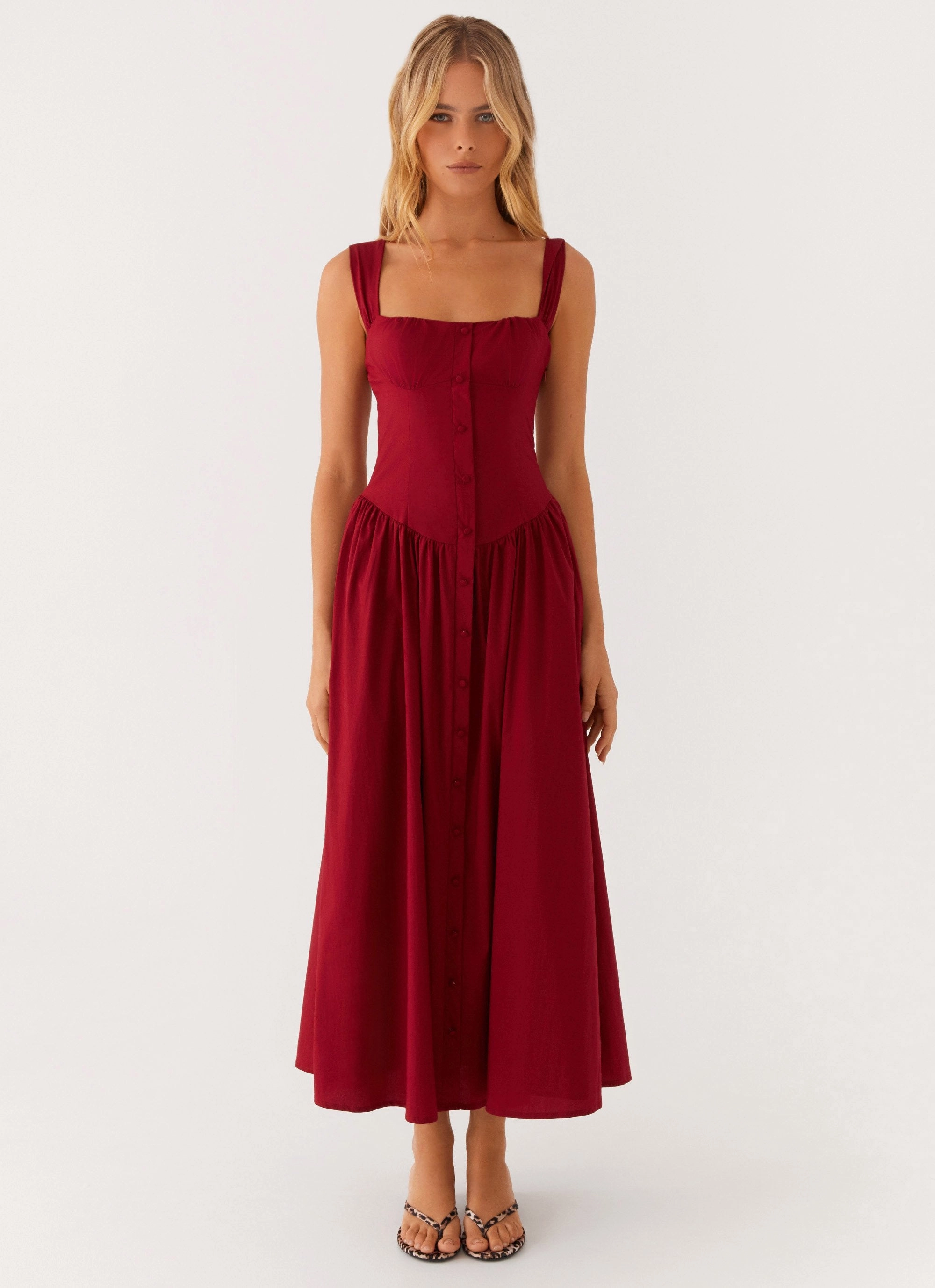 Emmalina Midi Dress - Deep Red Grab Now
