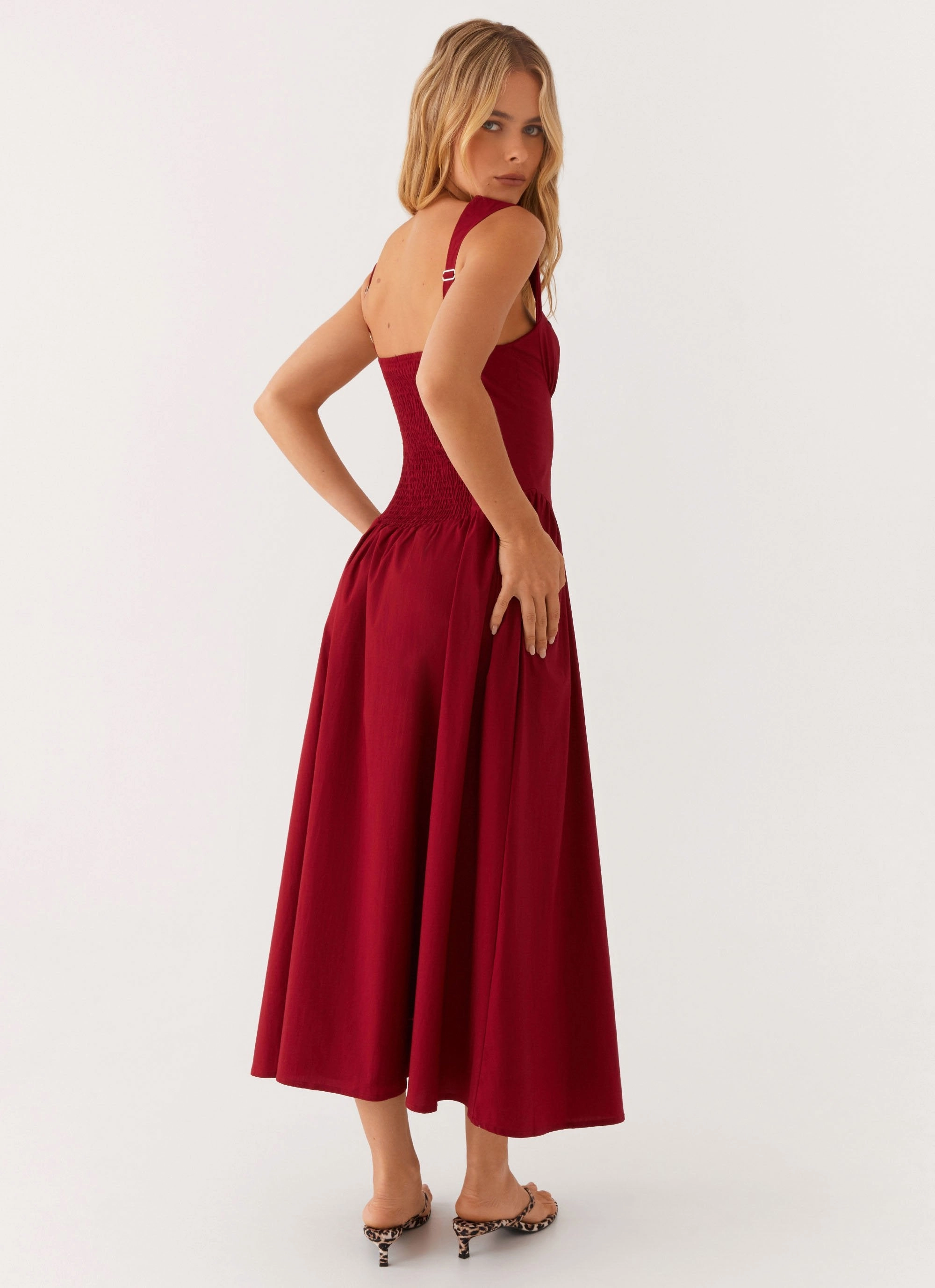 Fall Go Soft Appeal Emmalina Midi Dress - Deep Red