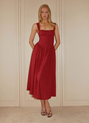Emmalina Midi Dress - Deep Red Hot Now