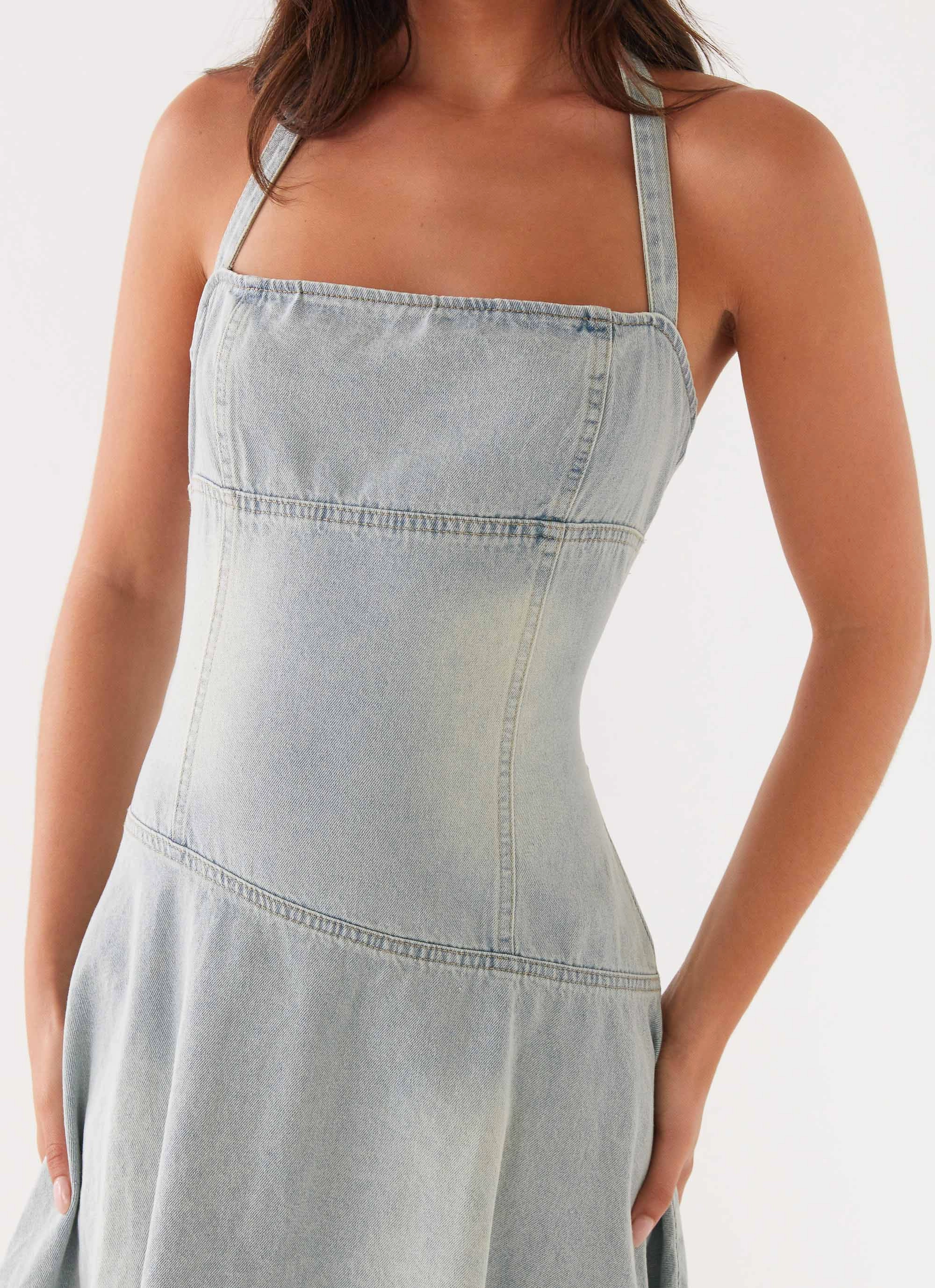 Clean Style Tanisha Denim Midi Dress - Washed Blue