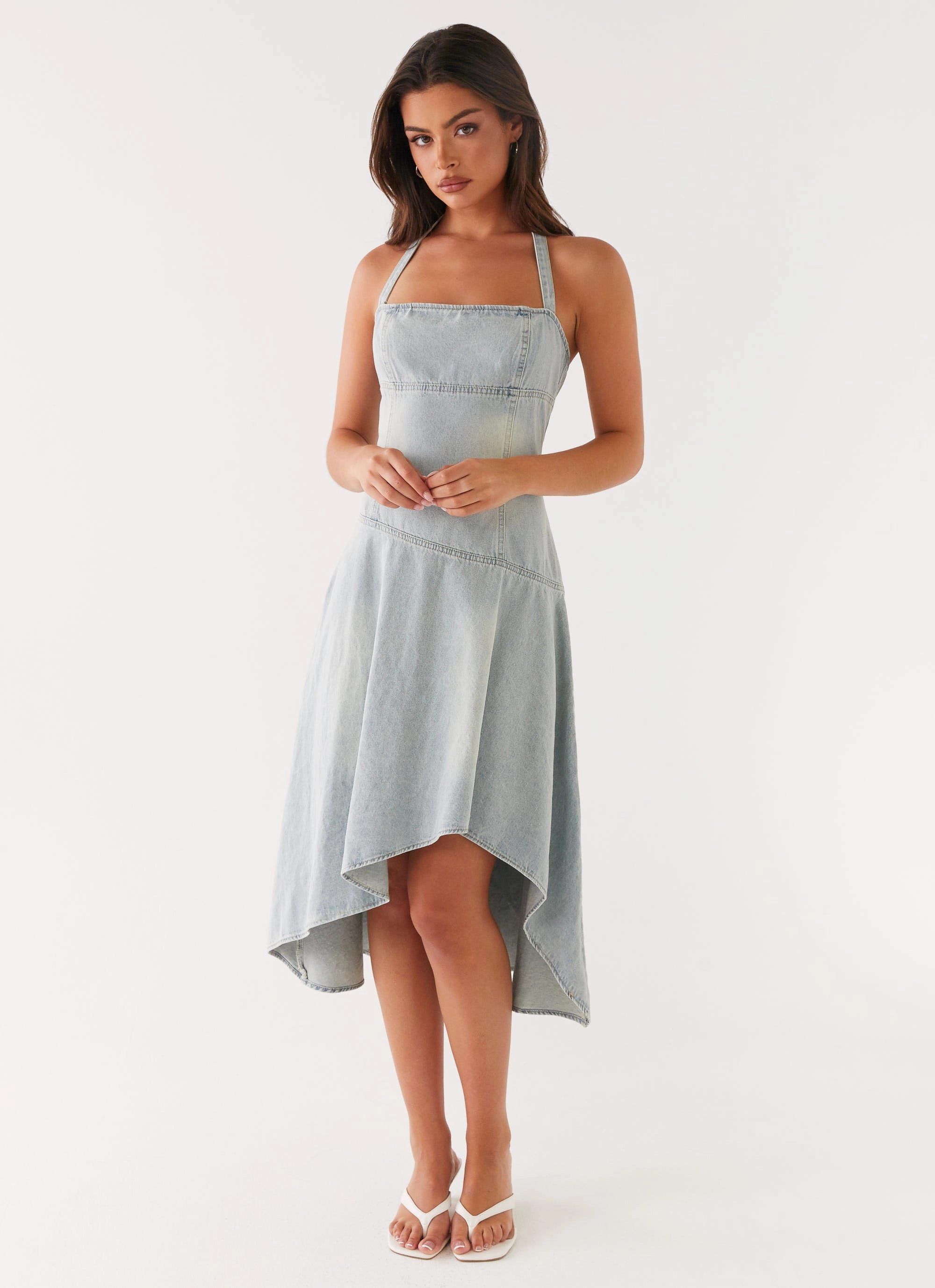 Tanisha Denim Midi Dress - Washed Blue Relaxed Style Wear Fast Chic
