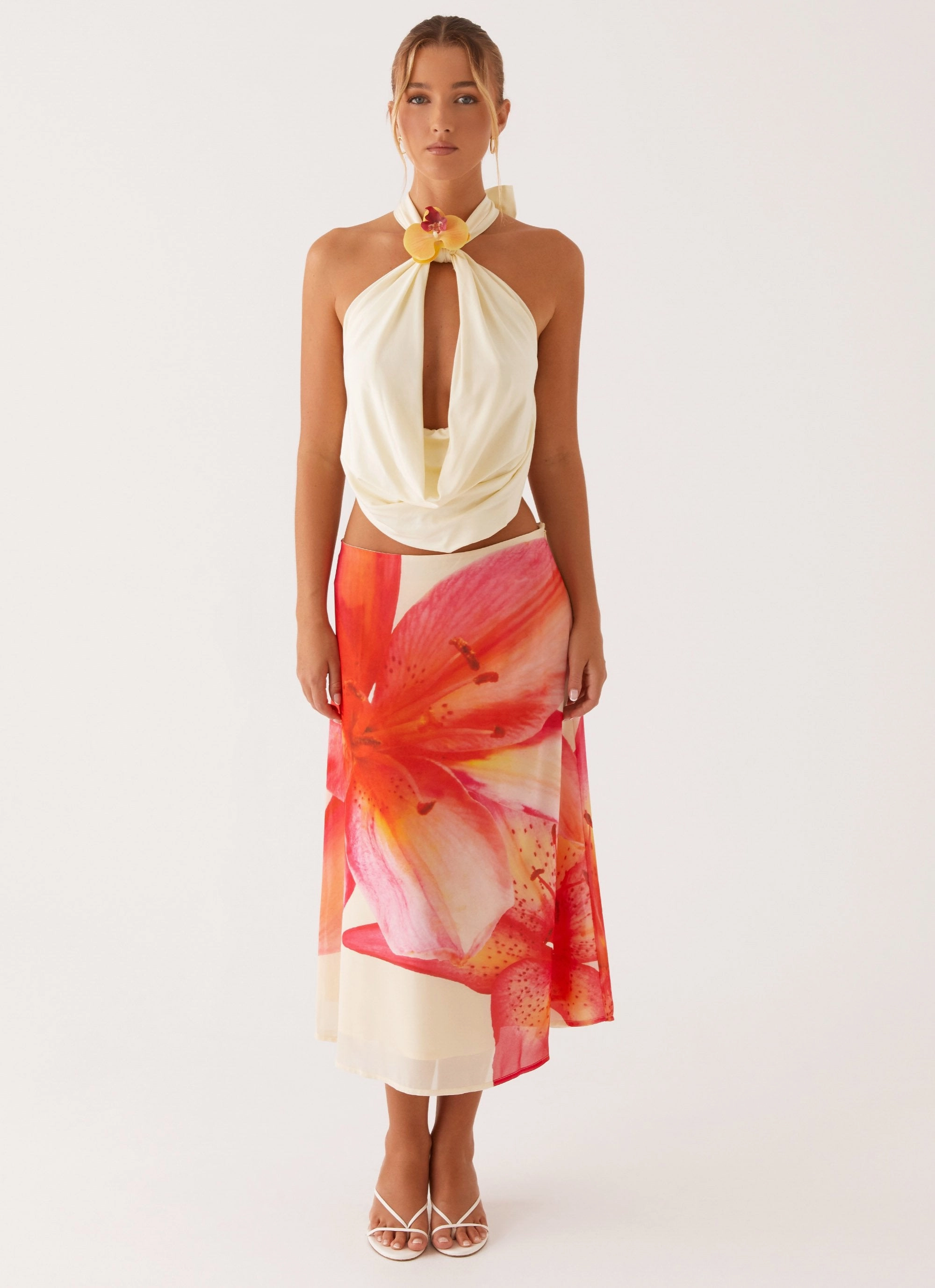 Non see through Summertime Midi Skirt - Yellow Floral