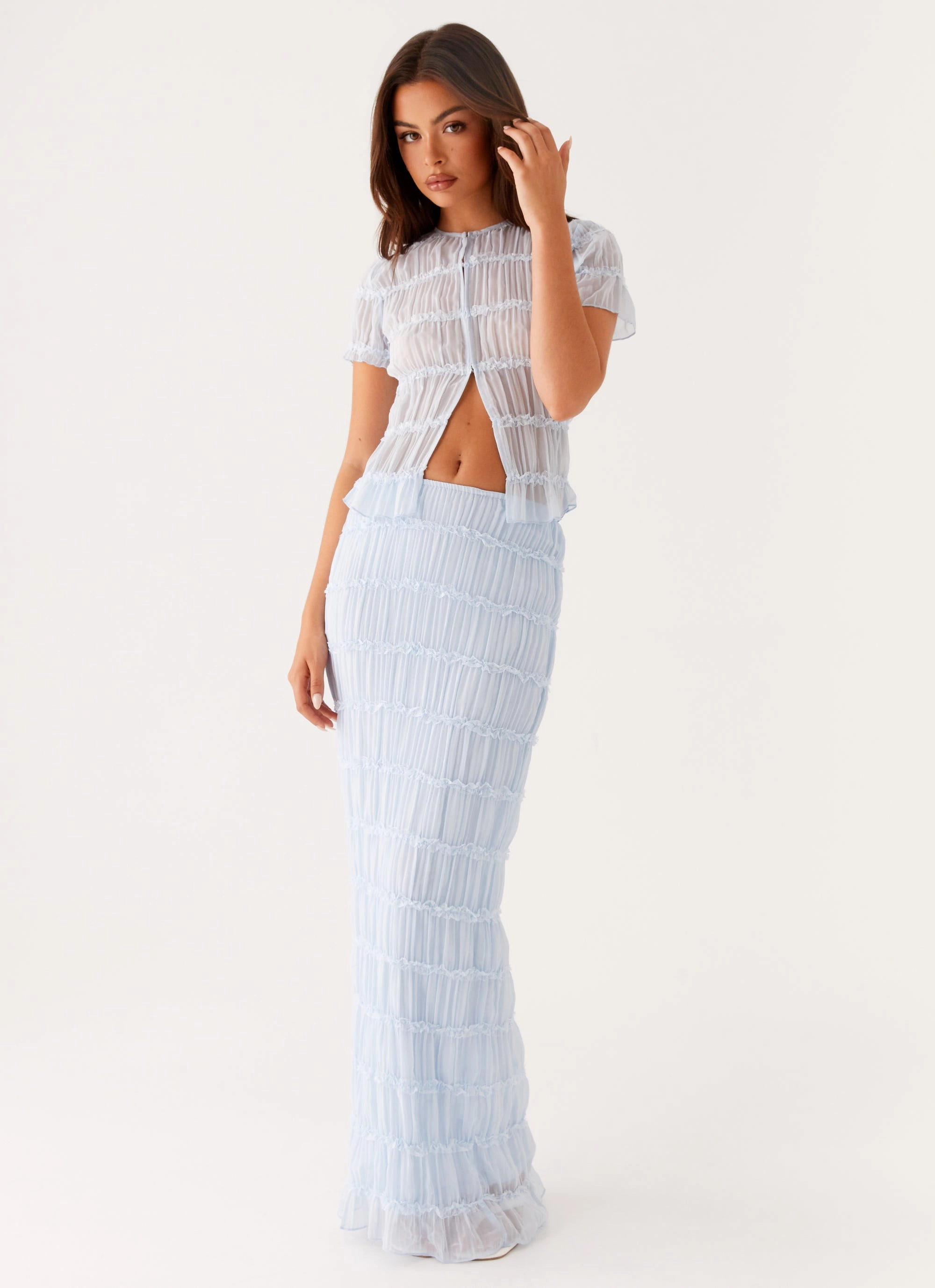 Daydreaming Low Rise Maxi Skirt - Blue Wrinkle Resistant Finish Everyday Essential