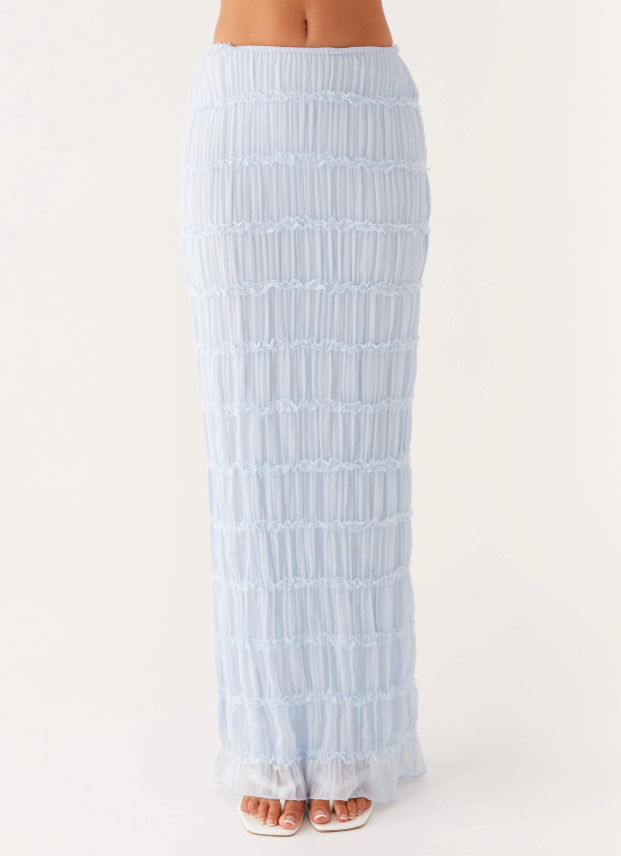 Modern Luxe Clean Outfit Daydreaming Low Rise Maxi Skirt - Blue