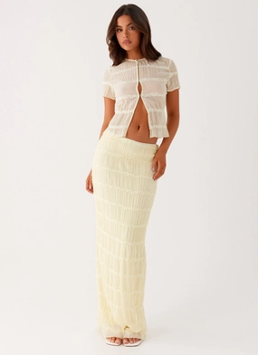 Daydreaming Low Rise Maxi Skirt - Yellow Mix Separates urban scene