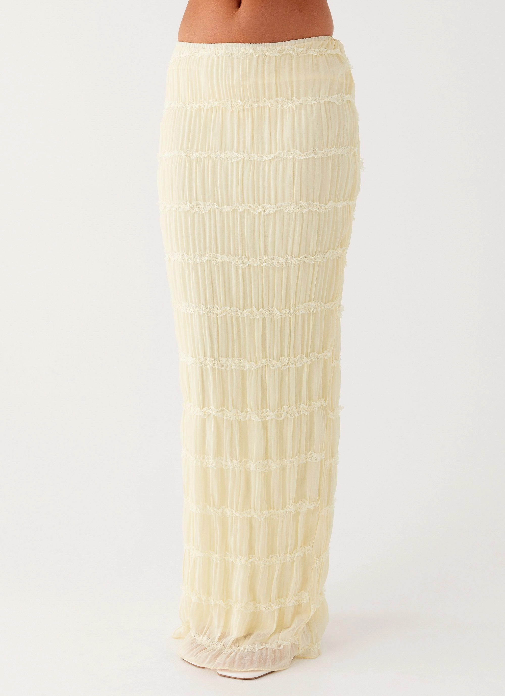 Frayed Finish Daydreaming Low Rise Maxi Skirt - Yellow