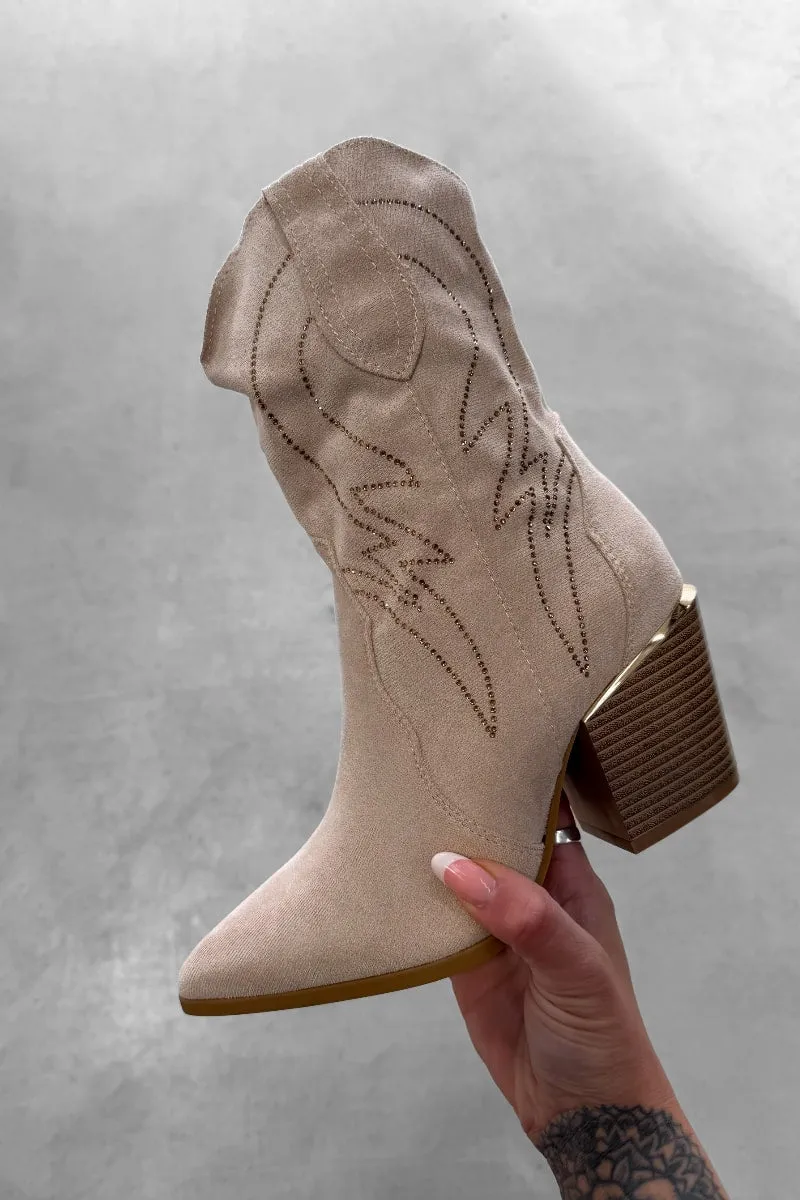 DAYNA Cowboy Western Boots - Beige
