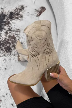 DAYNA Cowboy Western Boots - Beige