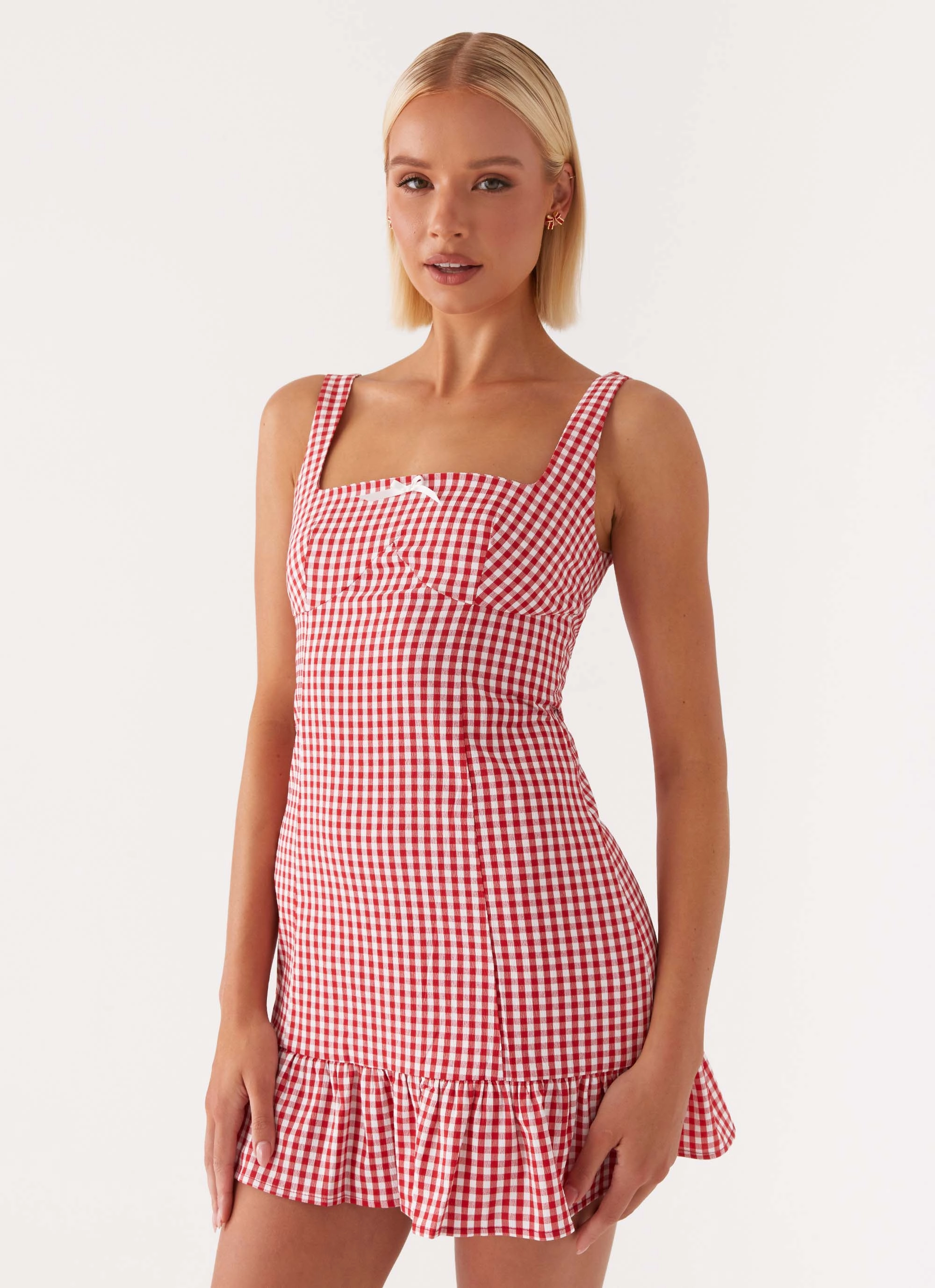 Feminine Layers Honesty Mini Dress - Red Gingham