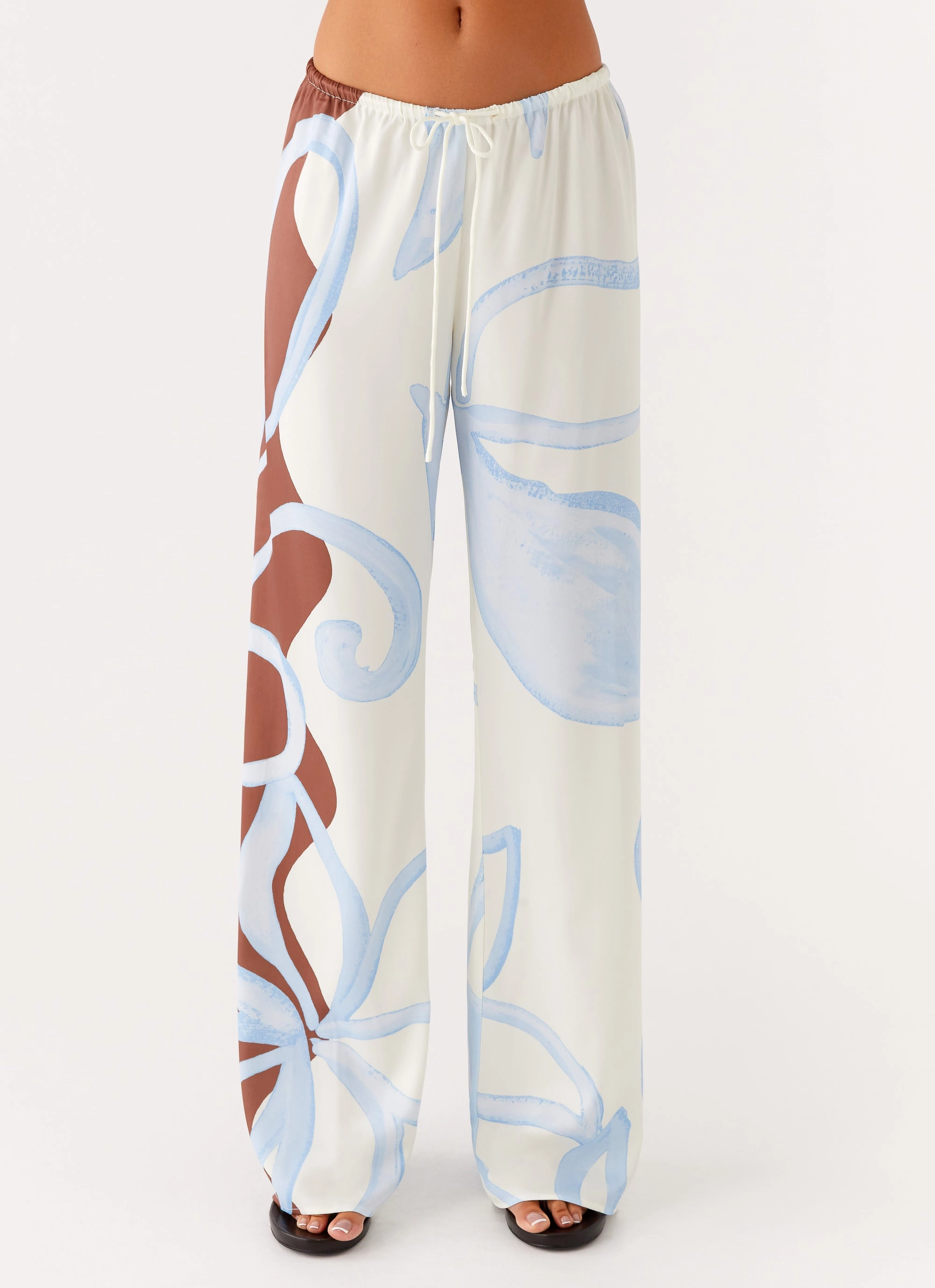 Stylish Waistband Deacon Low Rise Pants - Bloom Wave Print